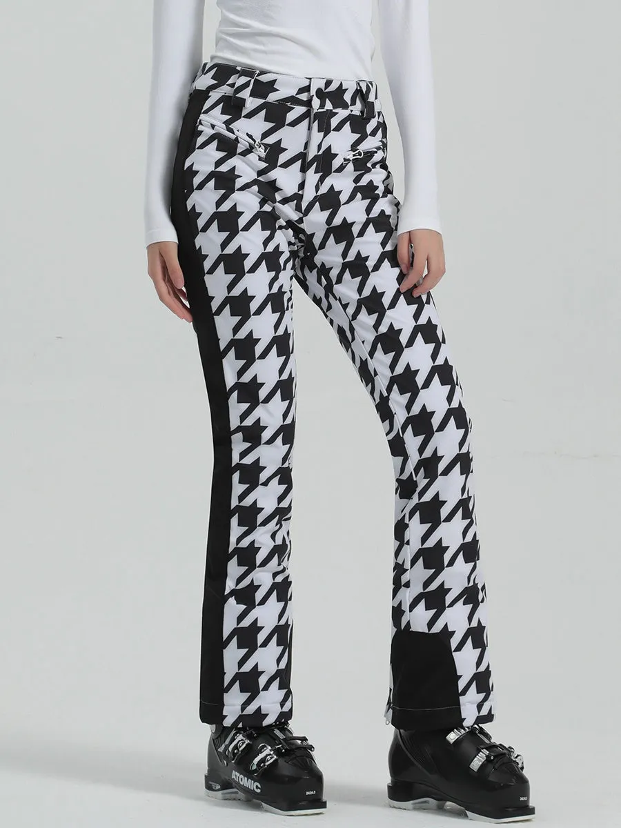 Houndstooth Slim Fit Snow Pants Women's High Stretch Ski Pants