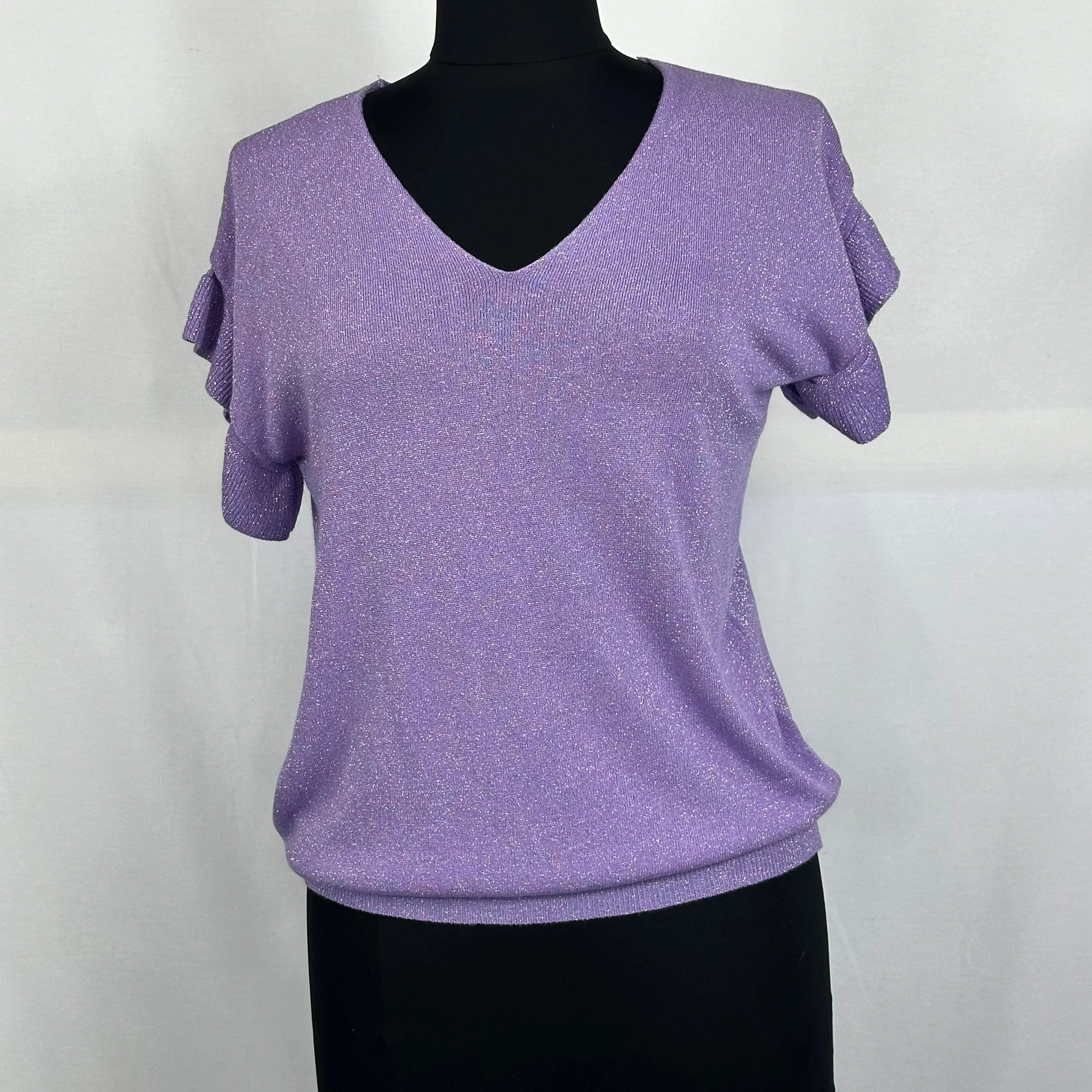 Italian Soft Shimmer Top with Ruffled Sleeves