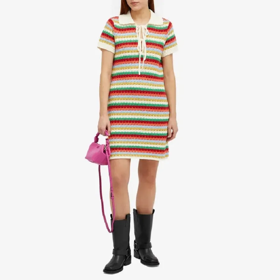 Kitri Ridley Multi Striped Crochet Knit Mini Dress, multicolor