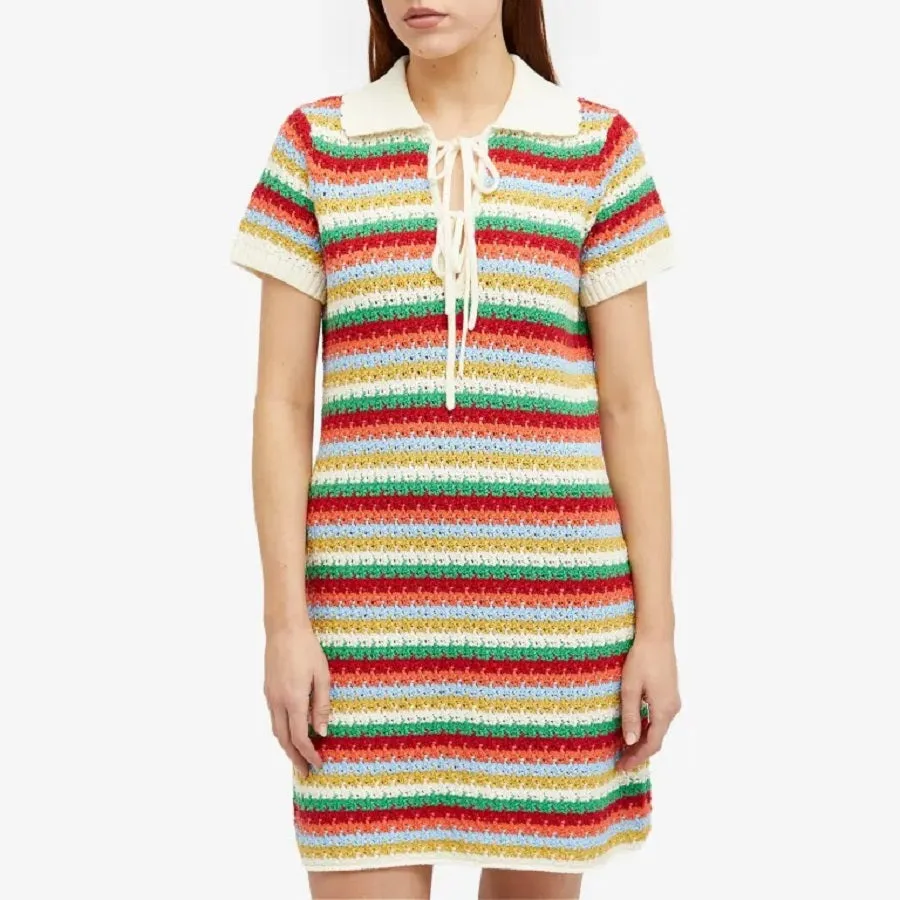 Kitri Ridley Multi Striped Crochet Knit Mini Dress, multicolor