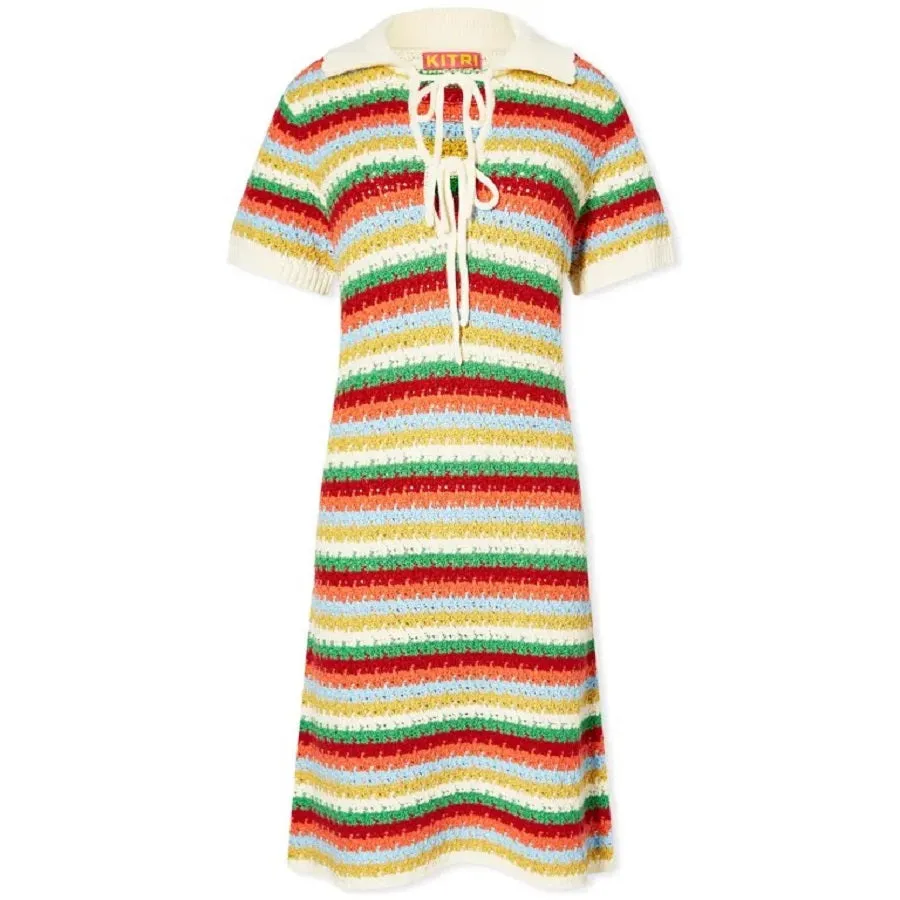 Kitri Ridley Multi Striped Crochet Knit Mini Dress, multicolor