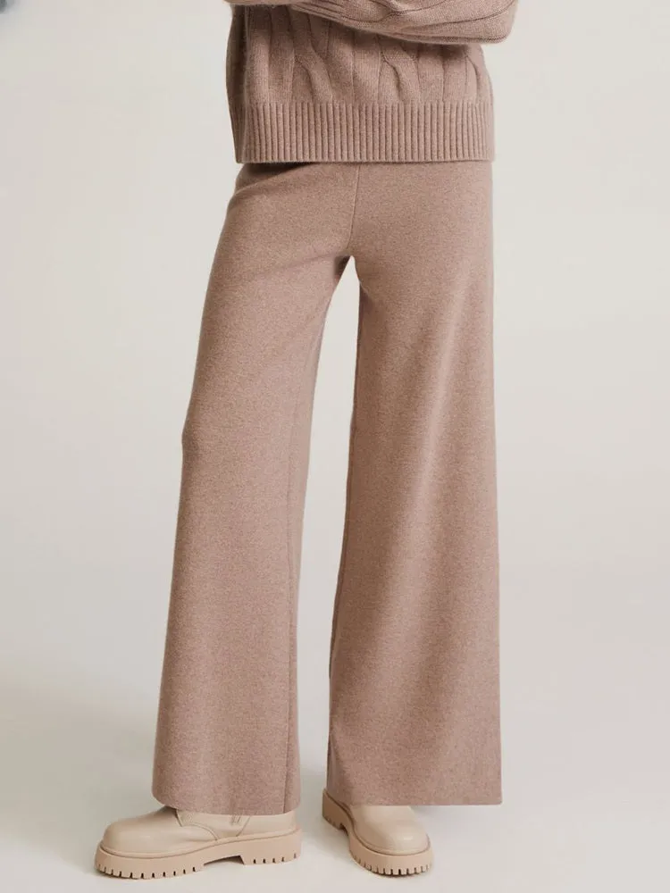 Knitted Winter High Waist Warm Straight Solid Light Blue Basic Wide Leg Pants