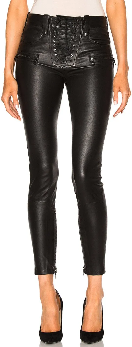 Lace Front Faux-Leather Skinny Pants in Black