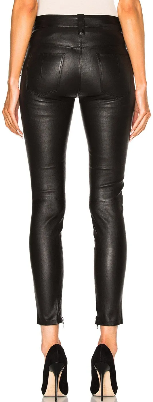 Lace Front Faux-Leather Skinny Pants in Black