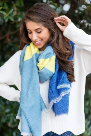 Let's Get Going Scarf, Neon Blue-Multi