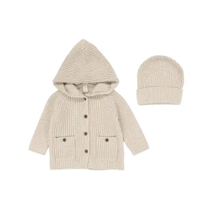 Lilette By Lil Legs Chunky Knit Jacket   Beanie Ecru