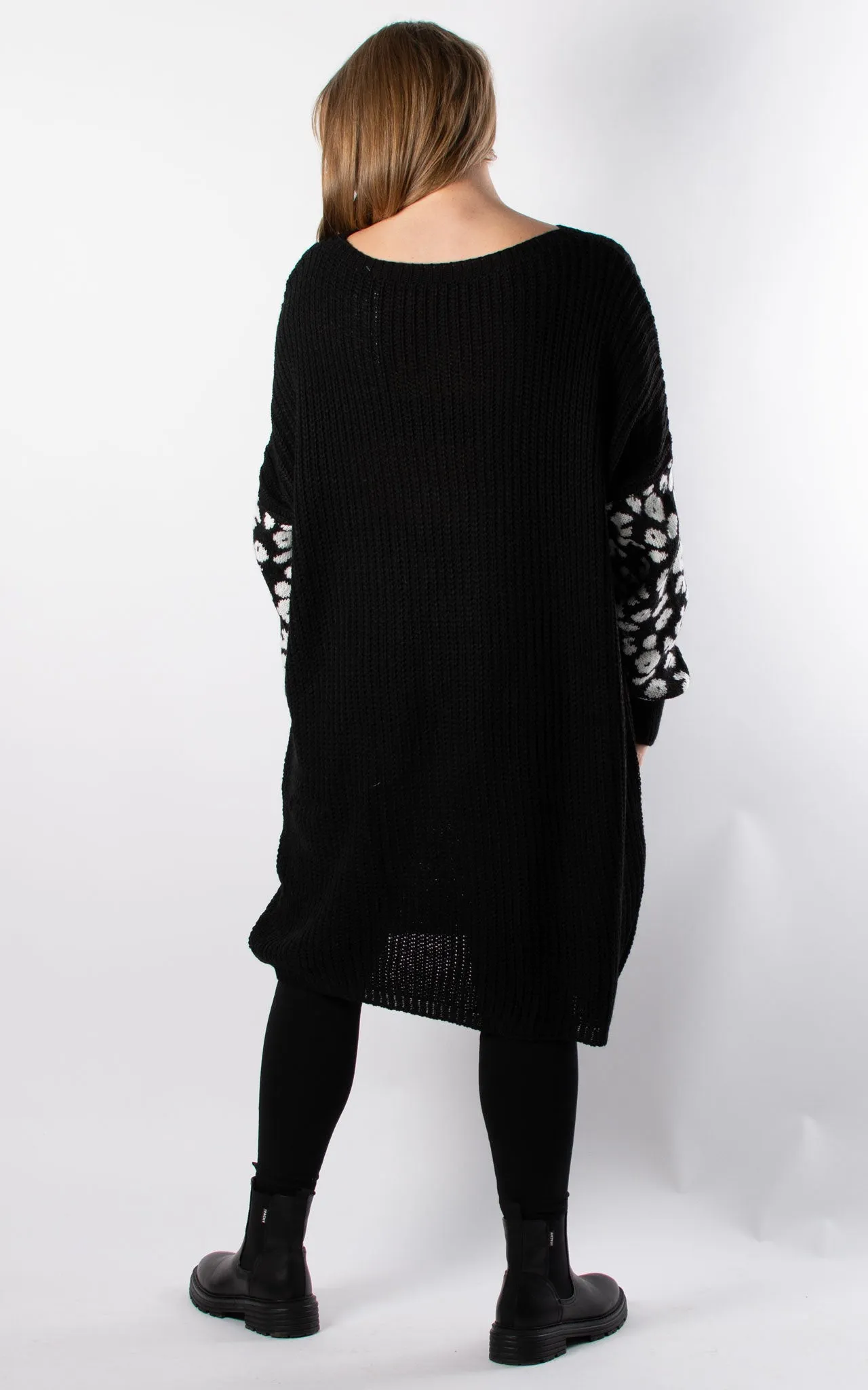 Lily Leopard Sleeve Tunic Jumper | Black