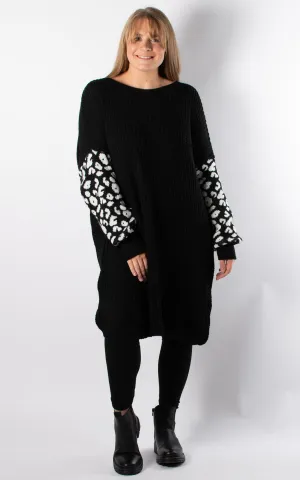 Lily Leopard Sleeve Tunic Jumper | Black