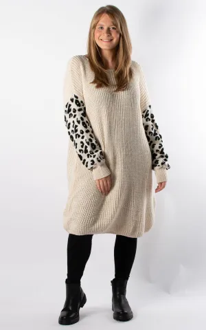 Lily Leopard Sleeve Tunic Jumper | Oat