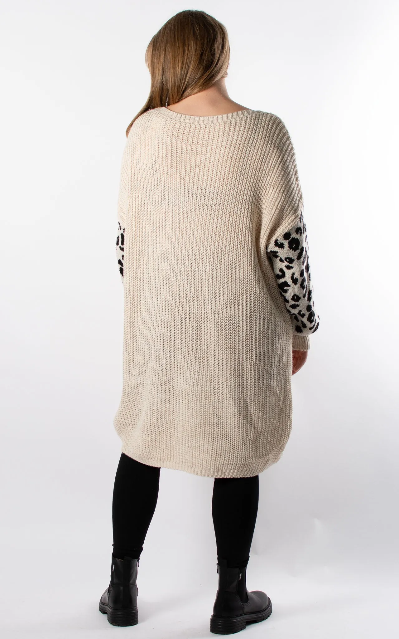 Lily Leopard Sleeve Tunic Jumper | Oat