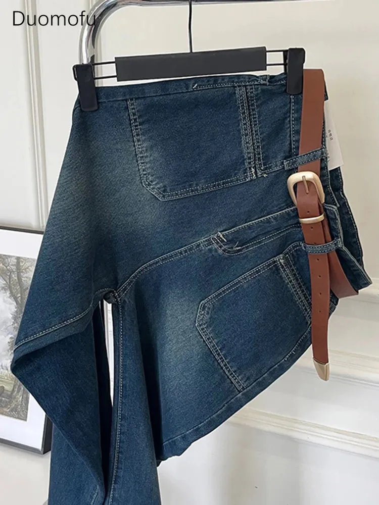 LVSANW Duomofu Chic Pocket Basic Belt High Waist Slim Straight Female Jeans Summer Vintage Full Length Loose Casual Fashion Women Jeans