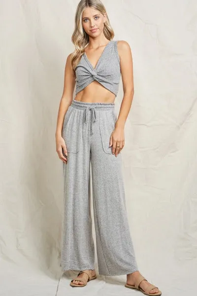 Maronie Grey Twist Front Crop Top