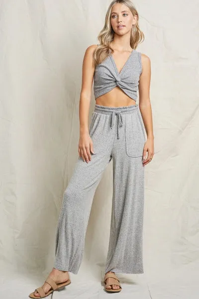 Maronie Grey Twist Front Crop Top