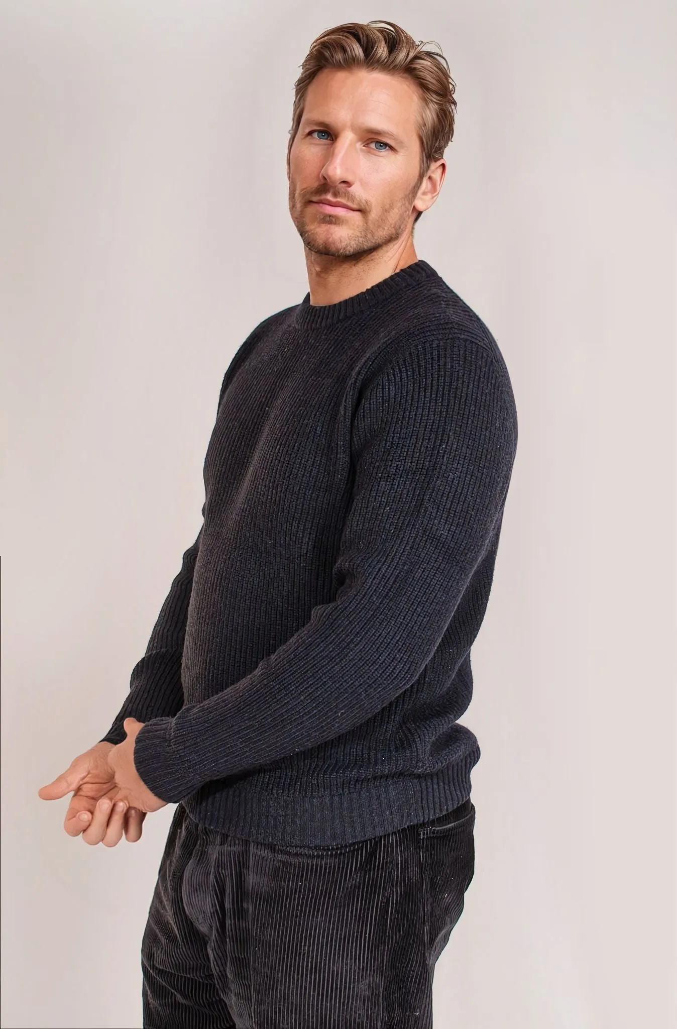 Mens Lambswool Ribbed Knit Jumper