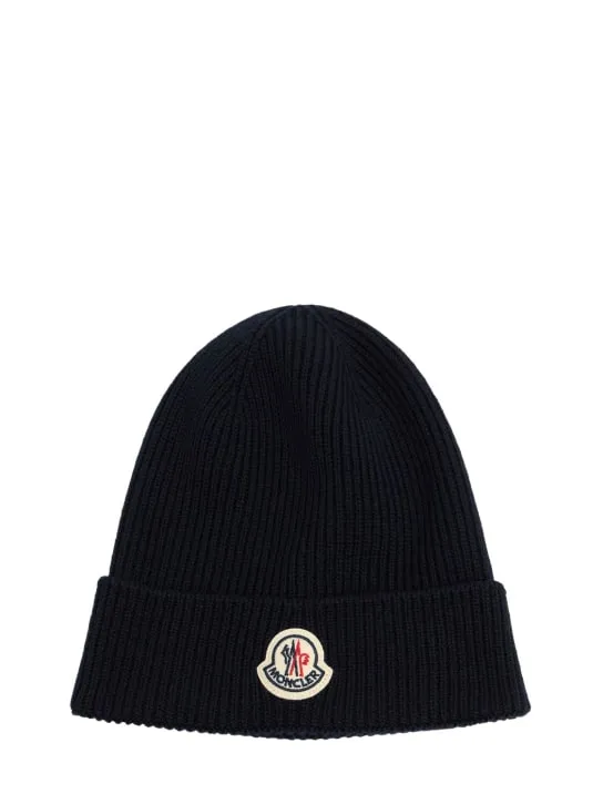 Moncler   Logo wool rib knit beanie 