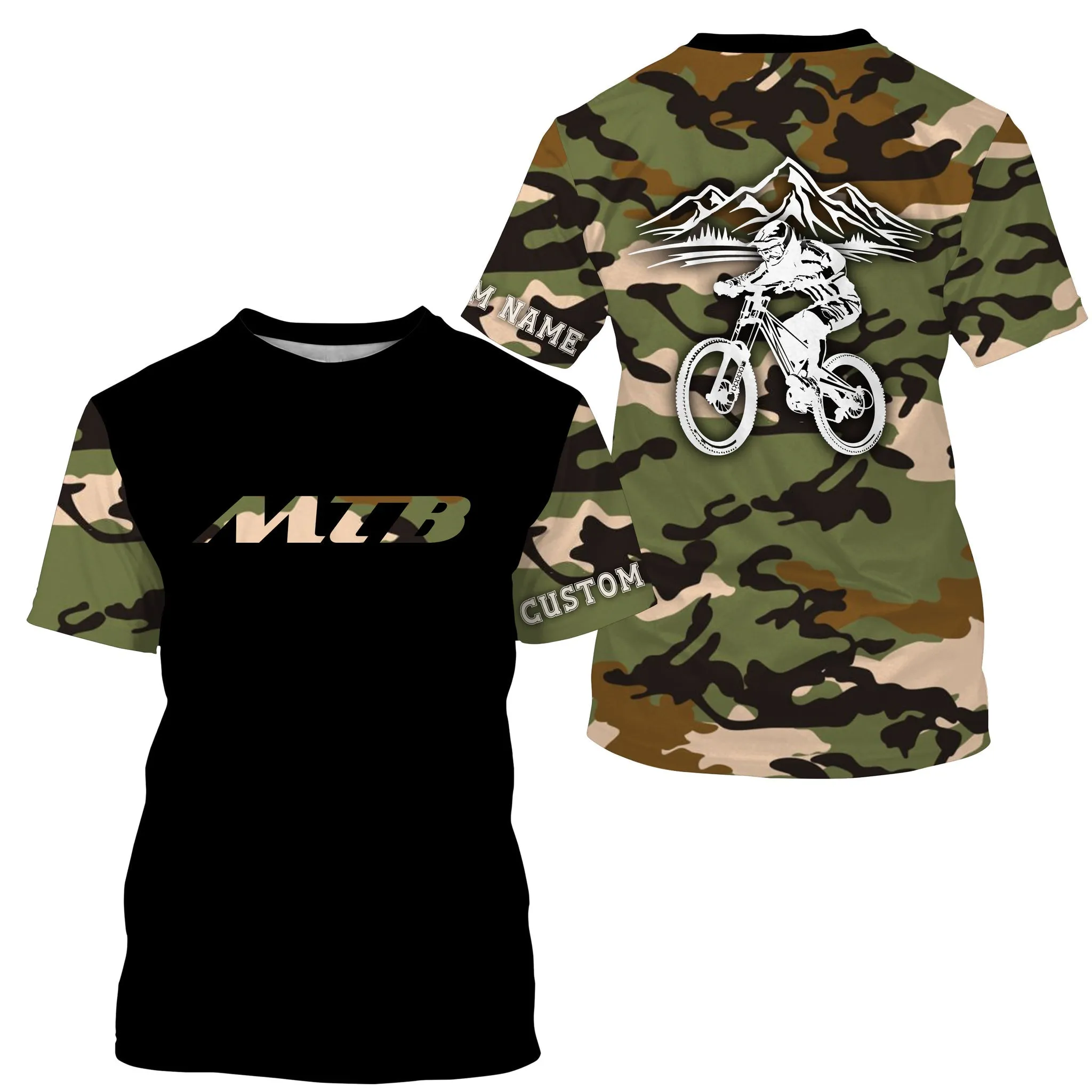 MTB Jersey Long Sleeve Hoodie Shirt, Camo Biking Cycling Shirt, Mountain Biking Shirt Biking Clothing