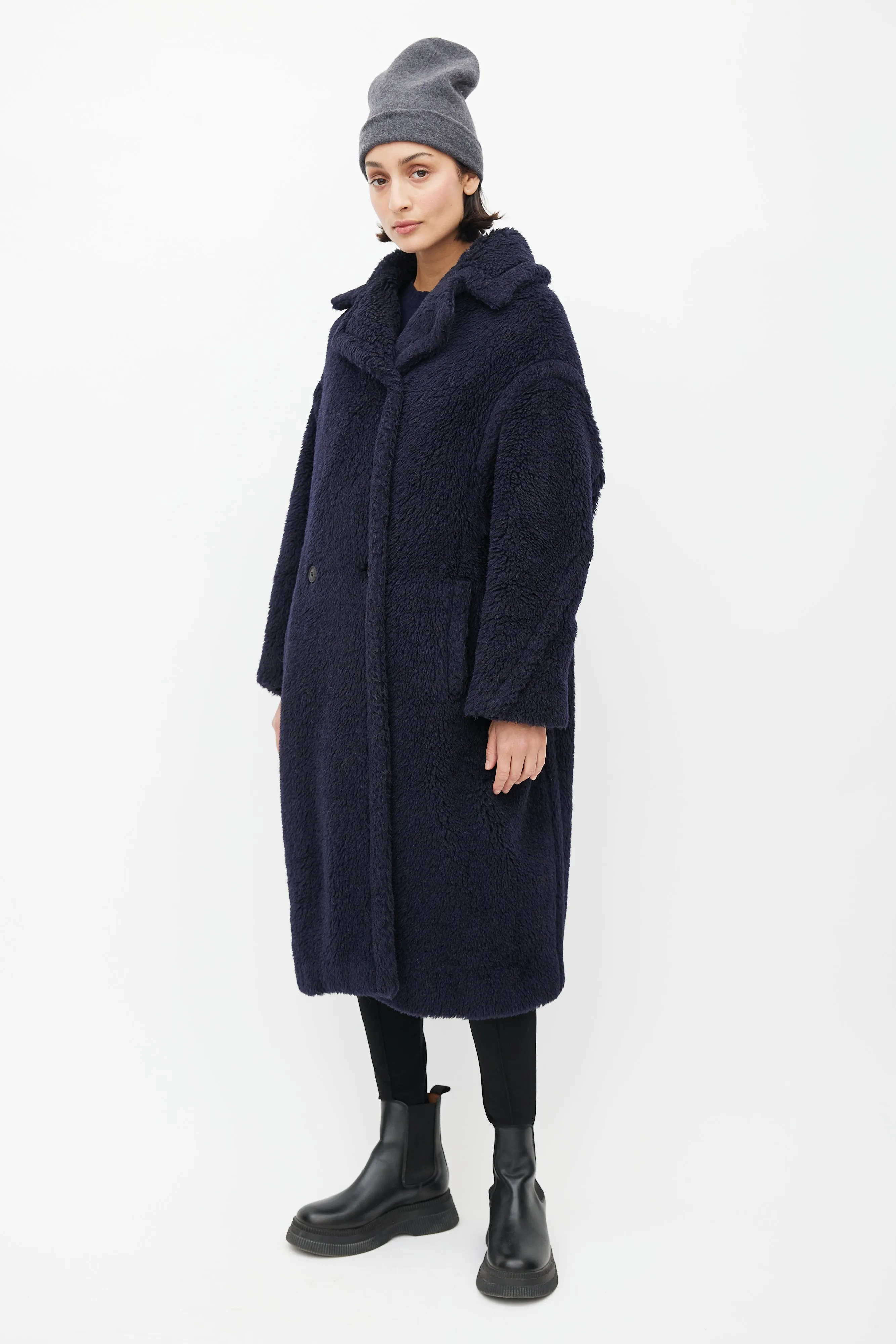 Navy Teddy Double Breasted Coat