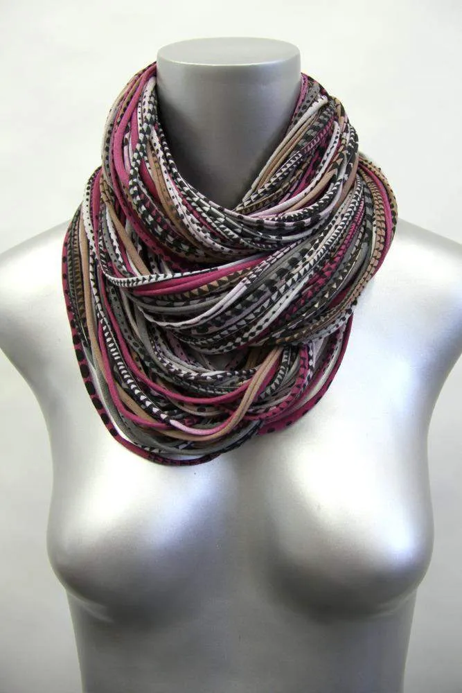 Necklush Chunky Scarf / Burgundy Grey & Light Brown / Unisex