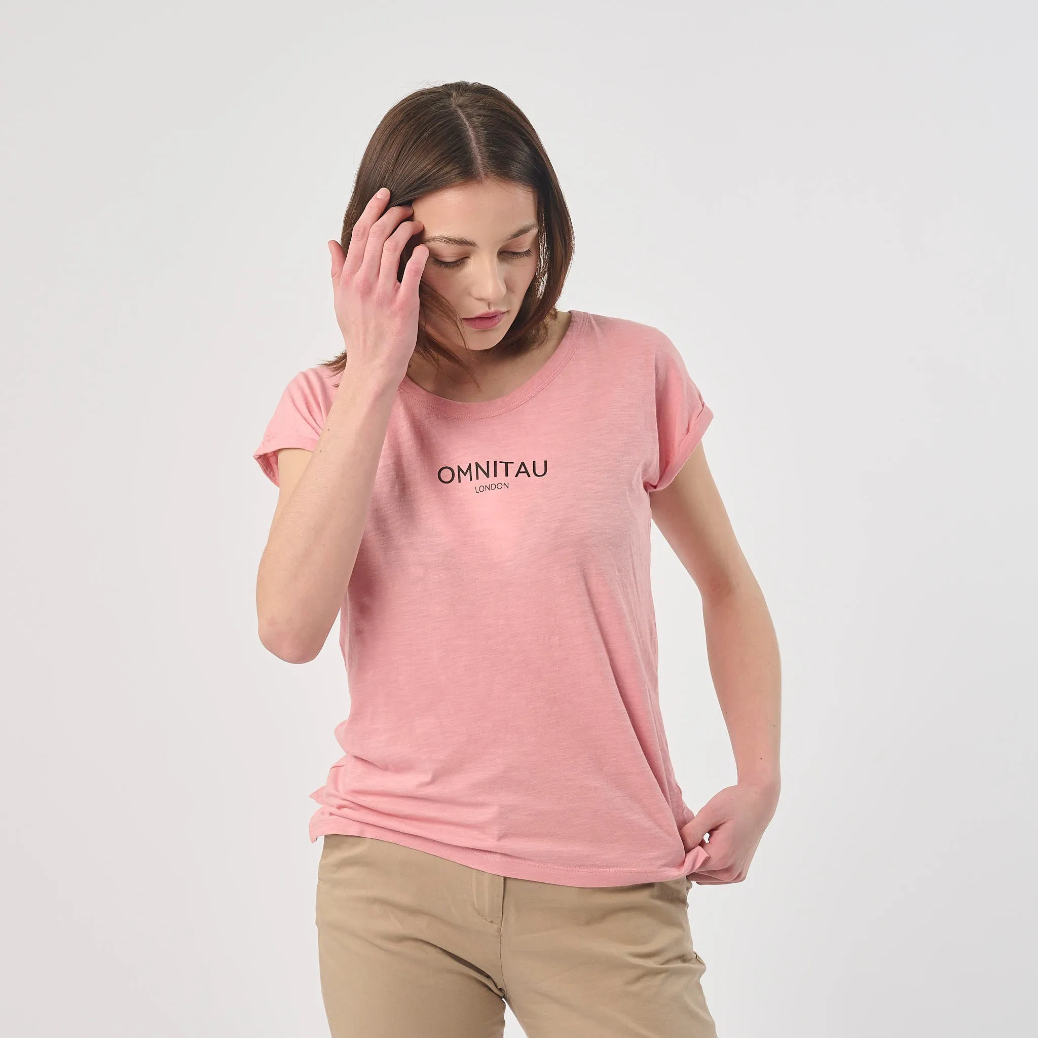 Omnitau Women's Organic Cotton Rolled Sleeve T-Shirt - Pink