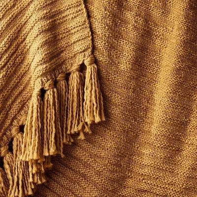 Open Box - Raised Striped Chunky Knit Throw Blanket Dark Tan - Threshold designed with Studio McGee: Cozy, Midweight, Decorative Tassels