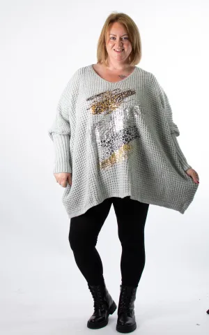 Oversized Chunky Knit Jumper | Foil Brush Stroke | Grey