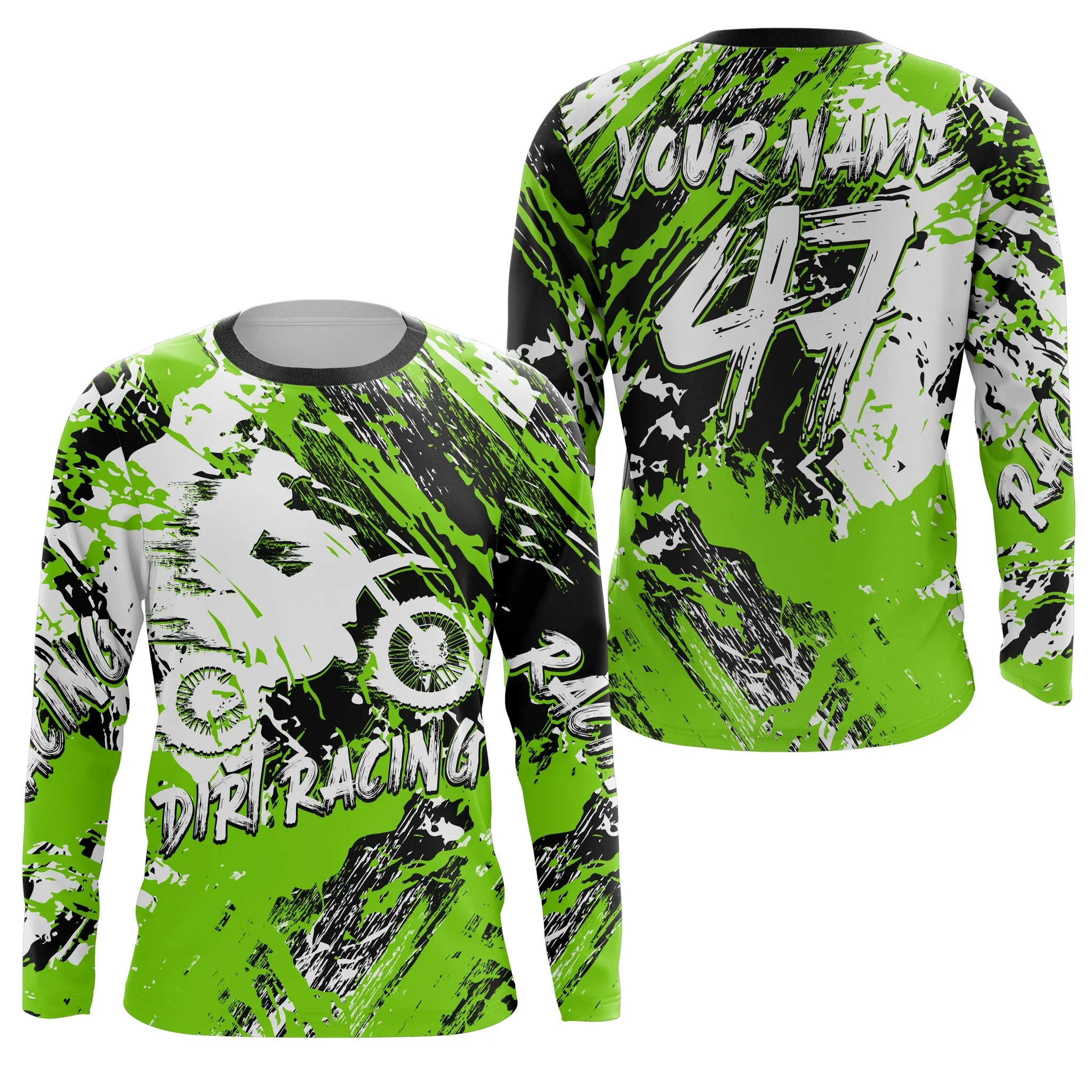 Personalized Green Motocross Jersey Dirt Bike Kids Boy Girl Racing Extreme Upf30  Motorcycle 3D Long Sleeve Shirt