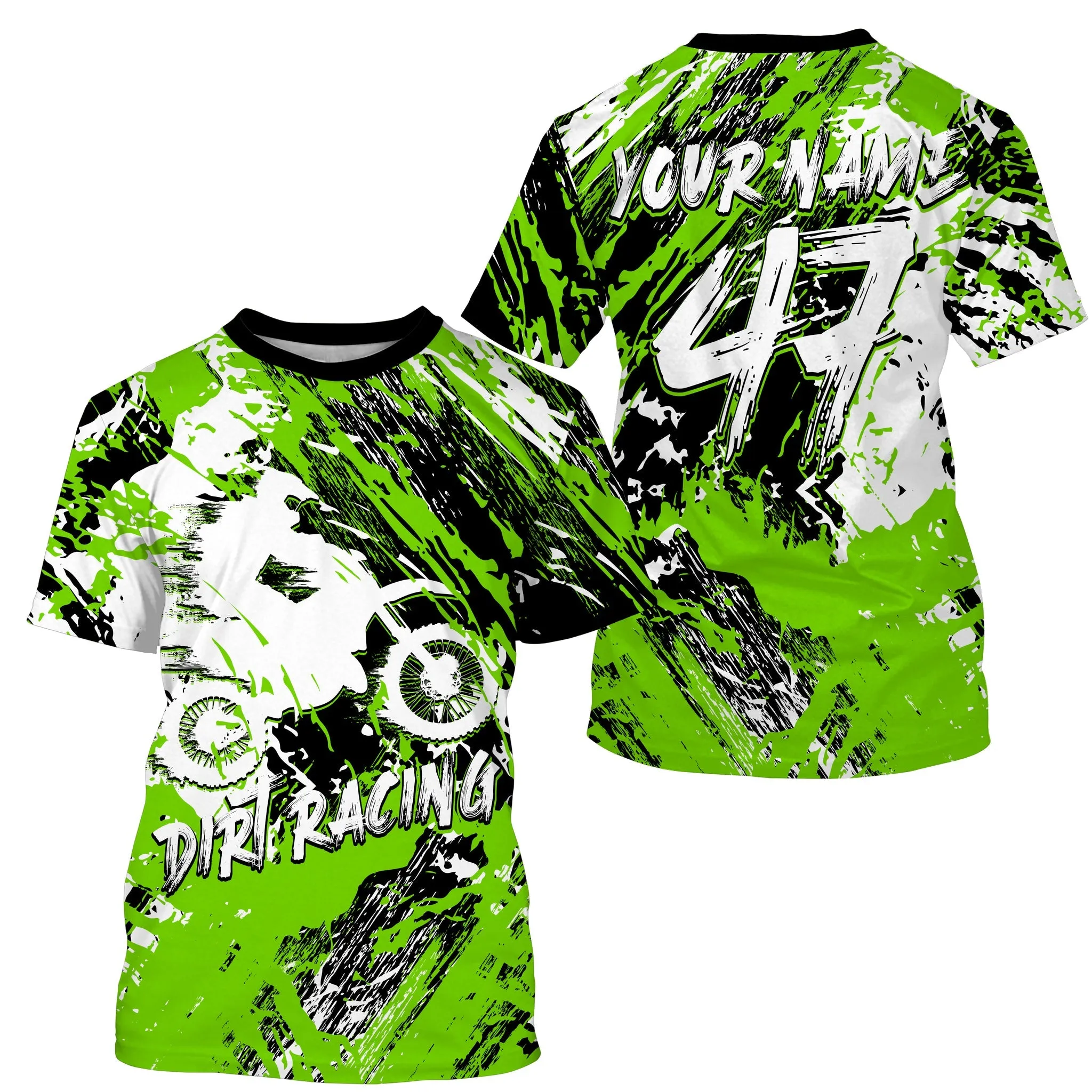 Personalized Green Motocross Jersey Dirt Bike Kids Boy Girl Racing Extreme Upf30  Motorcycle 3D Long Sleeve Shirt