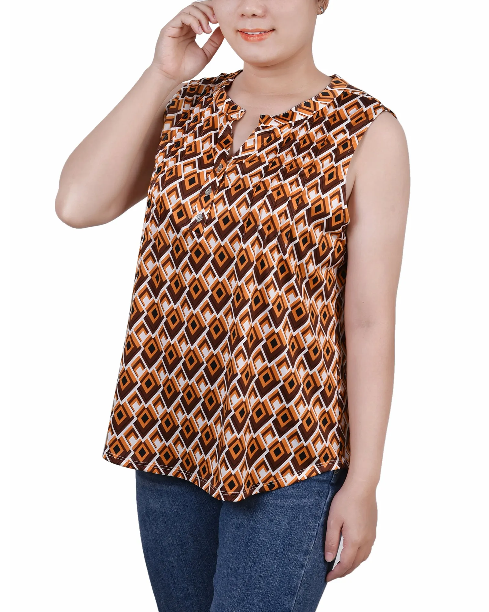 Petite Sleeveless Knit Y Neck Top