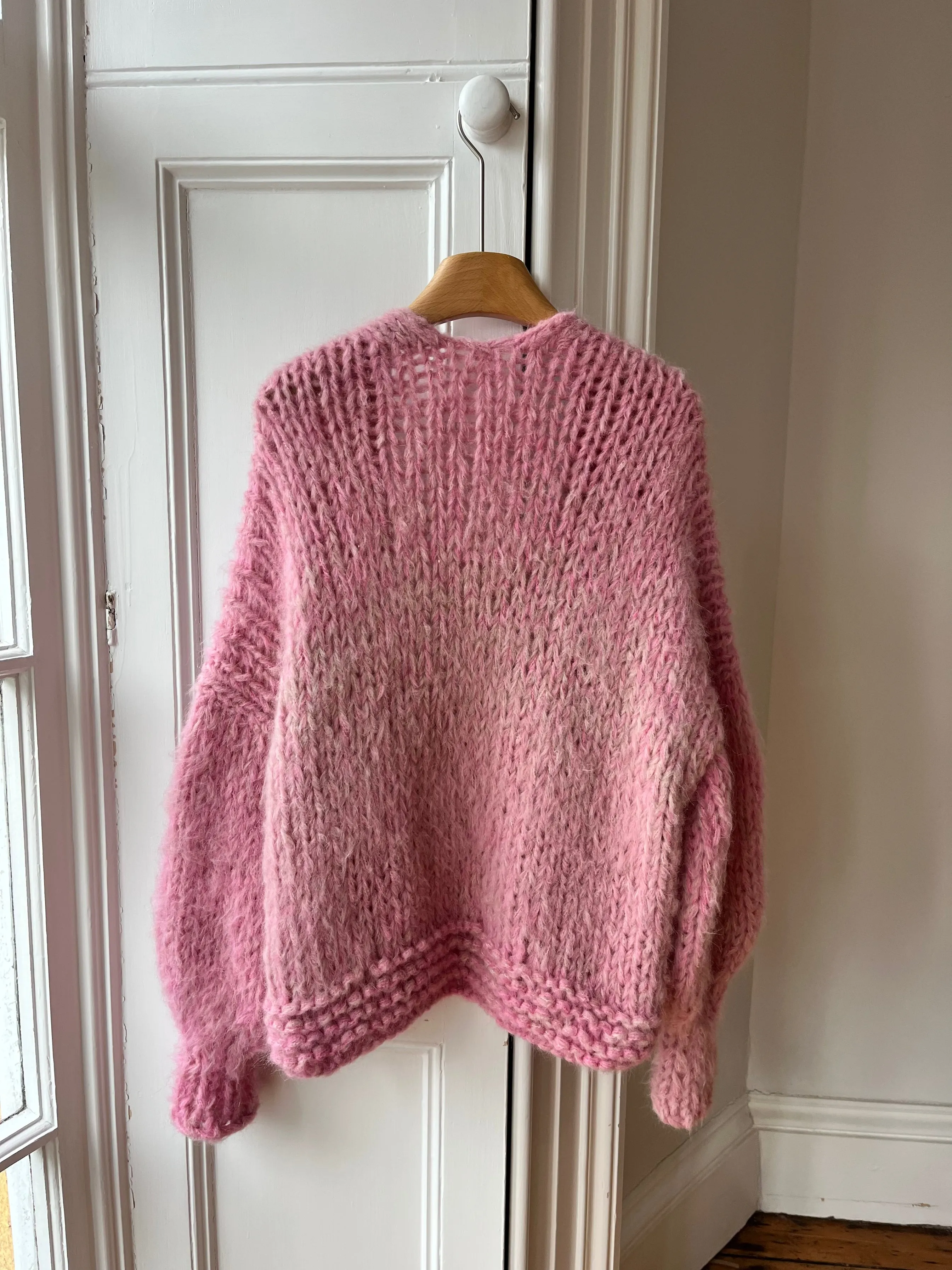 Pink Fluffy Chunky Knit Cardigan (Sample)