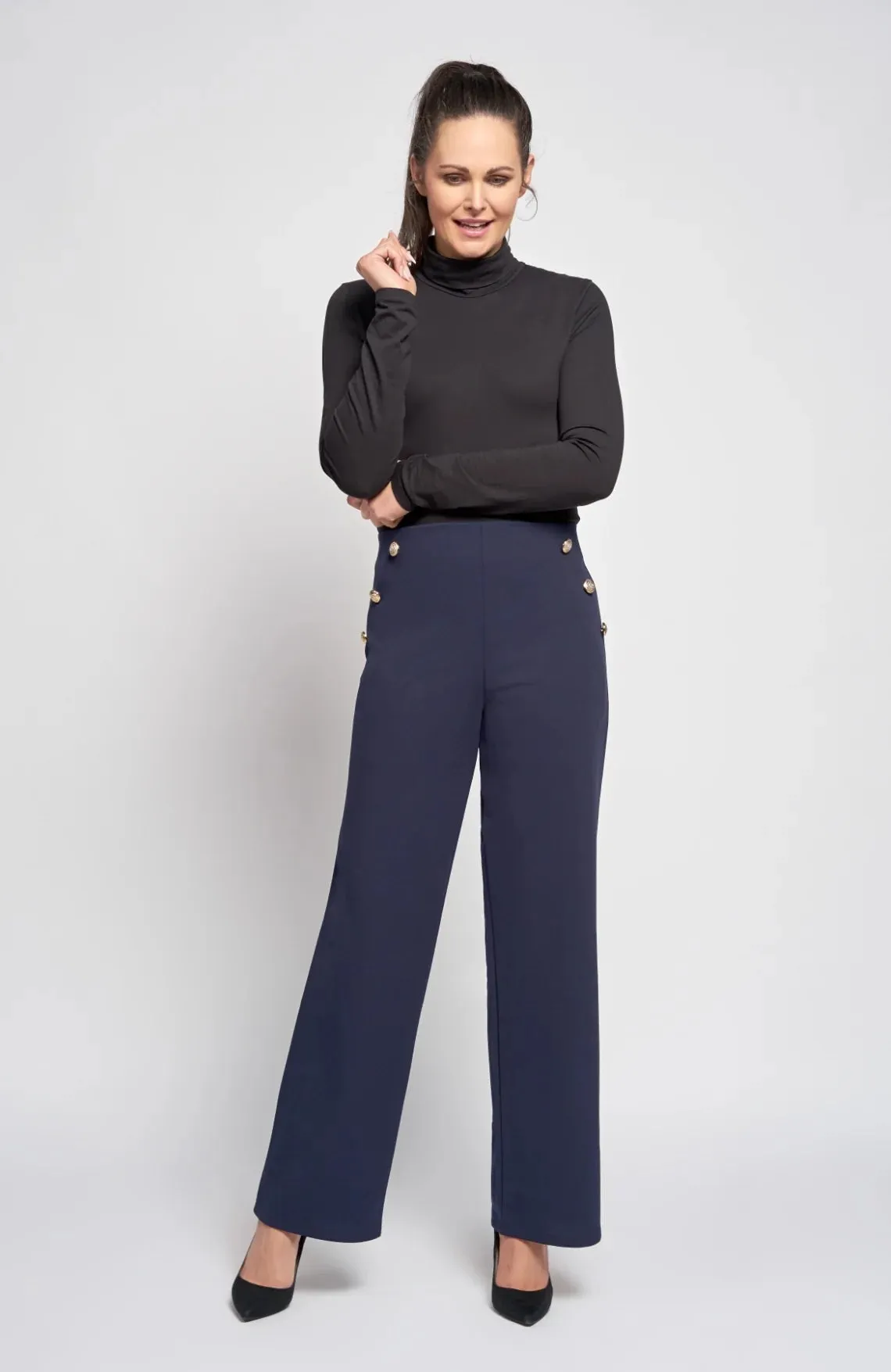 Pinns Wide leg trousers with gold button detail. All Colours 57T 2024