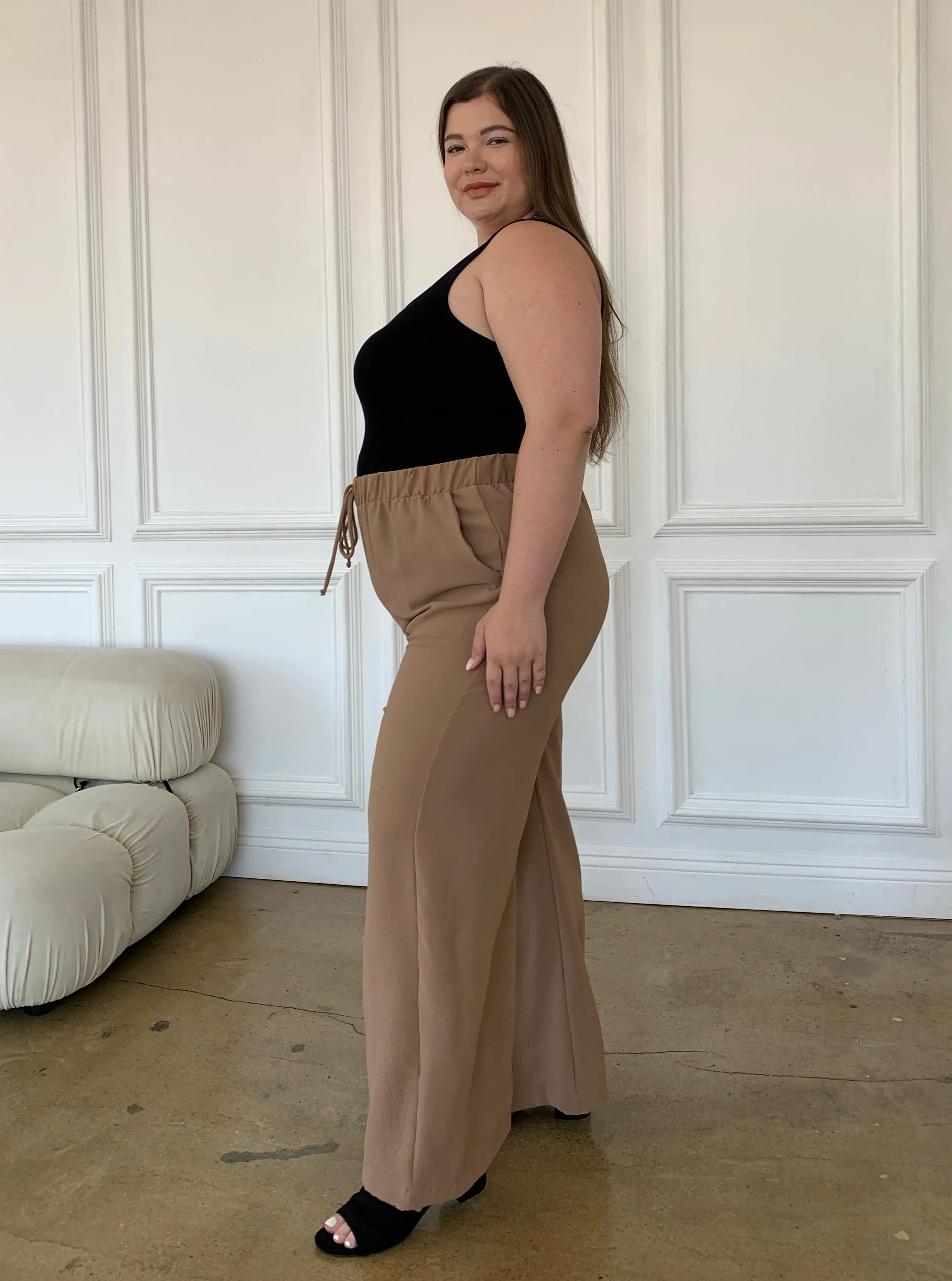 Plus Size Crinkled Chiffon Wide Leg Pants