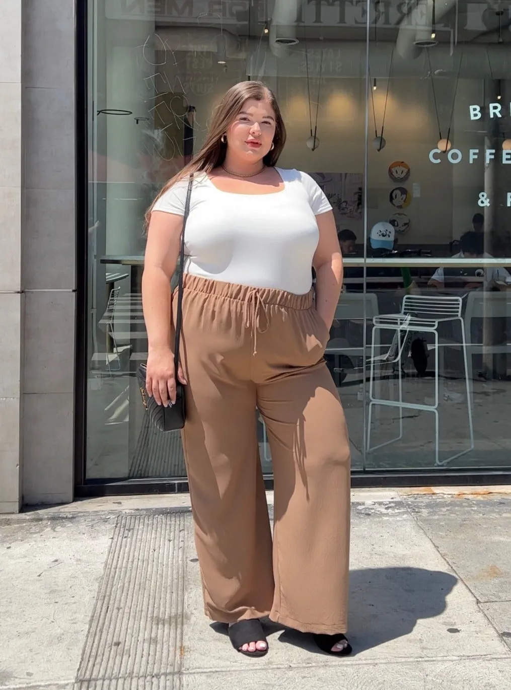 Plus Size Crinkled Chiffon Wide Leg Pants