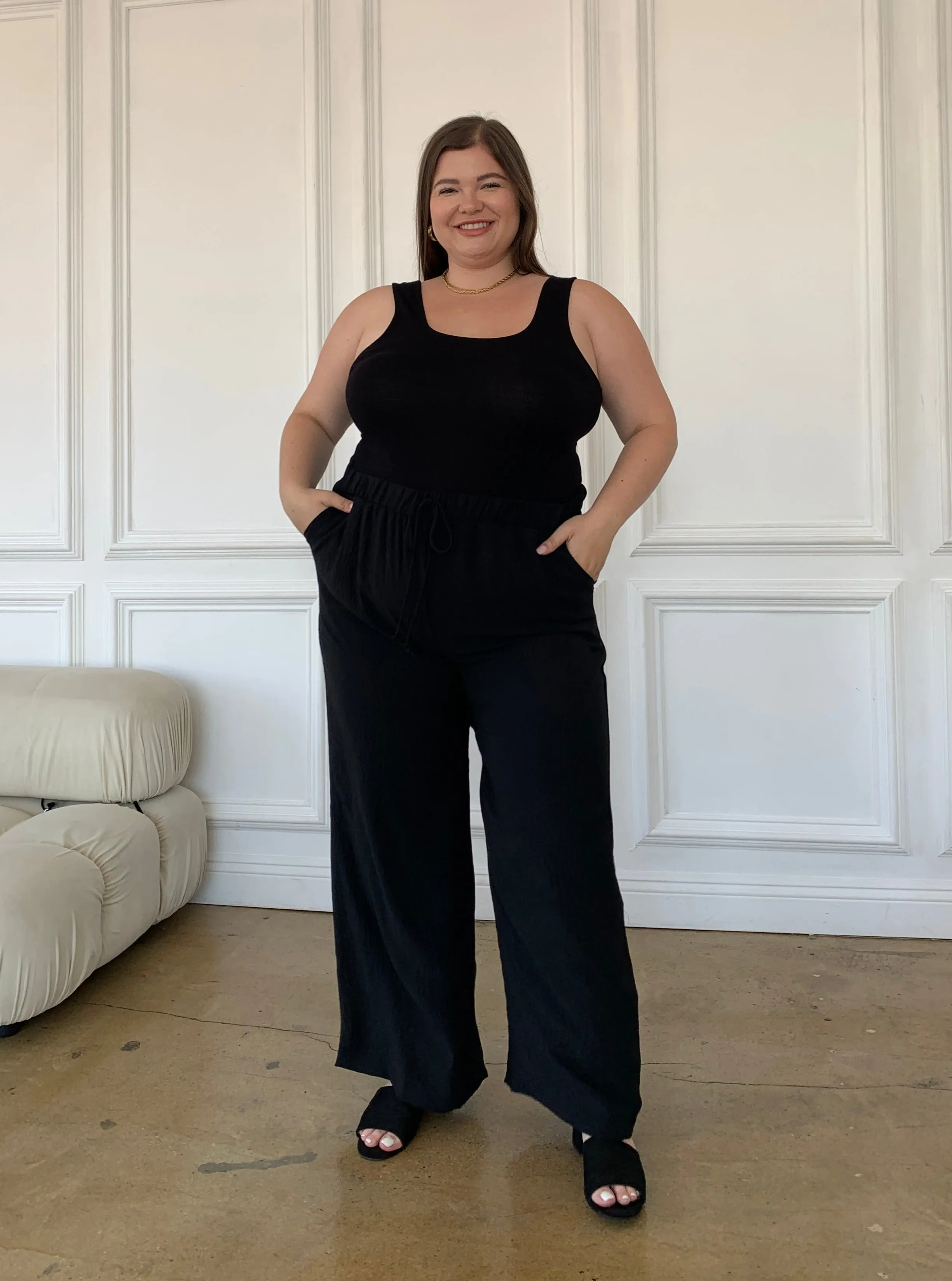 Plus Size Crinkled Chiffon Wide Leg Pants