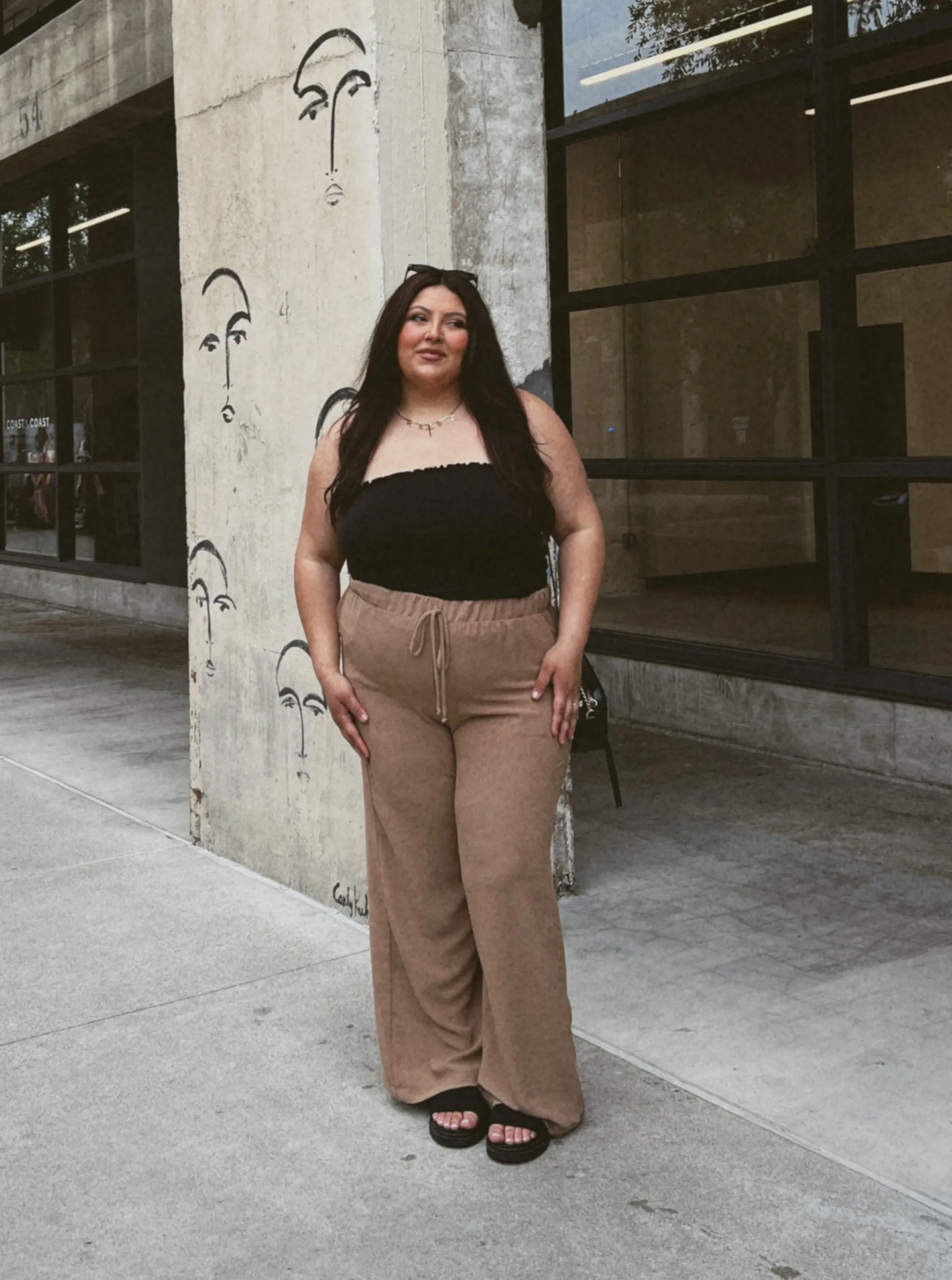 Plus Size Crinkled Chiffon Wide Leg Pants