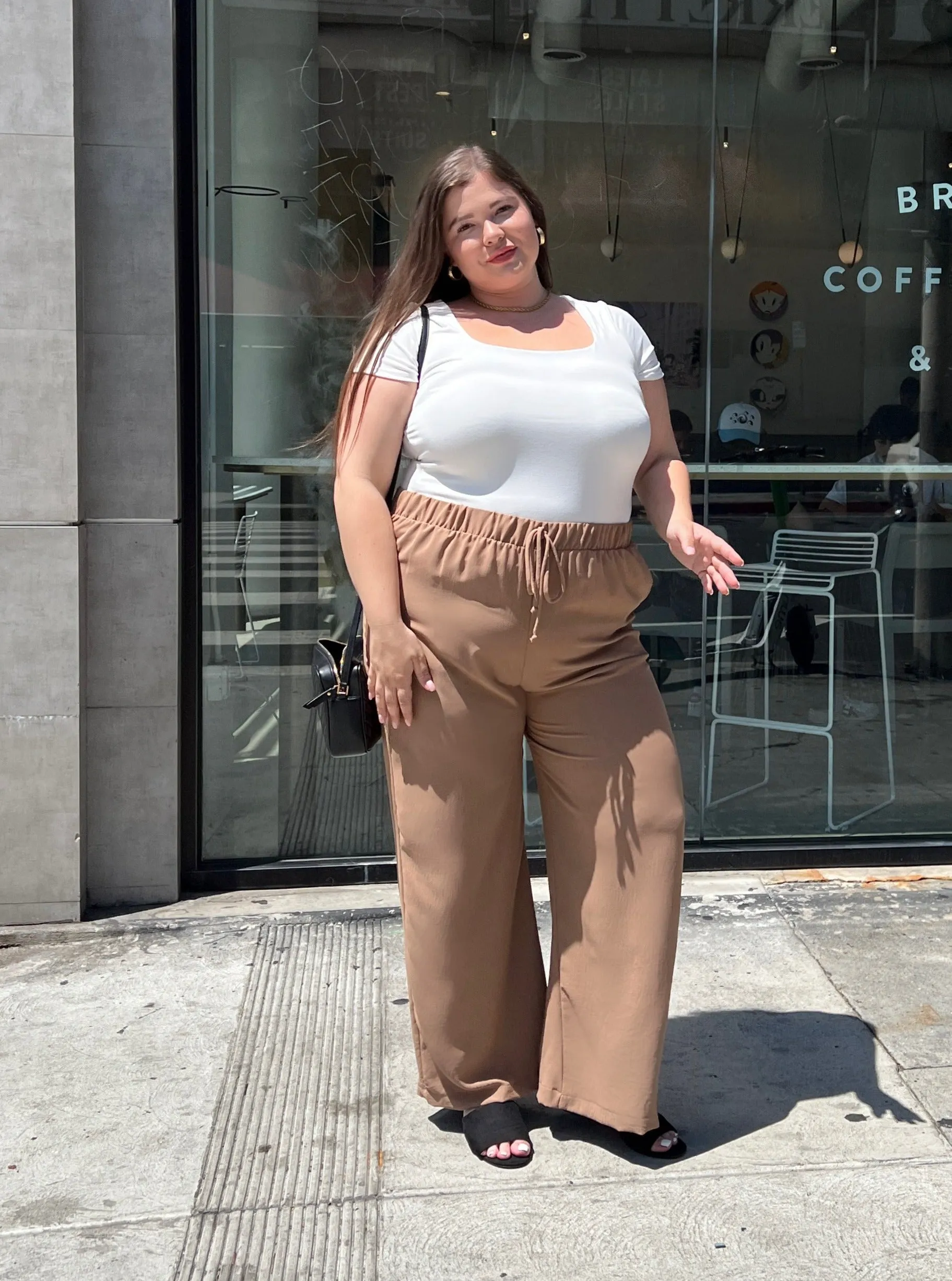 Plus Size Crinkled Chiffon Wide Leg Pants