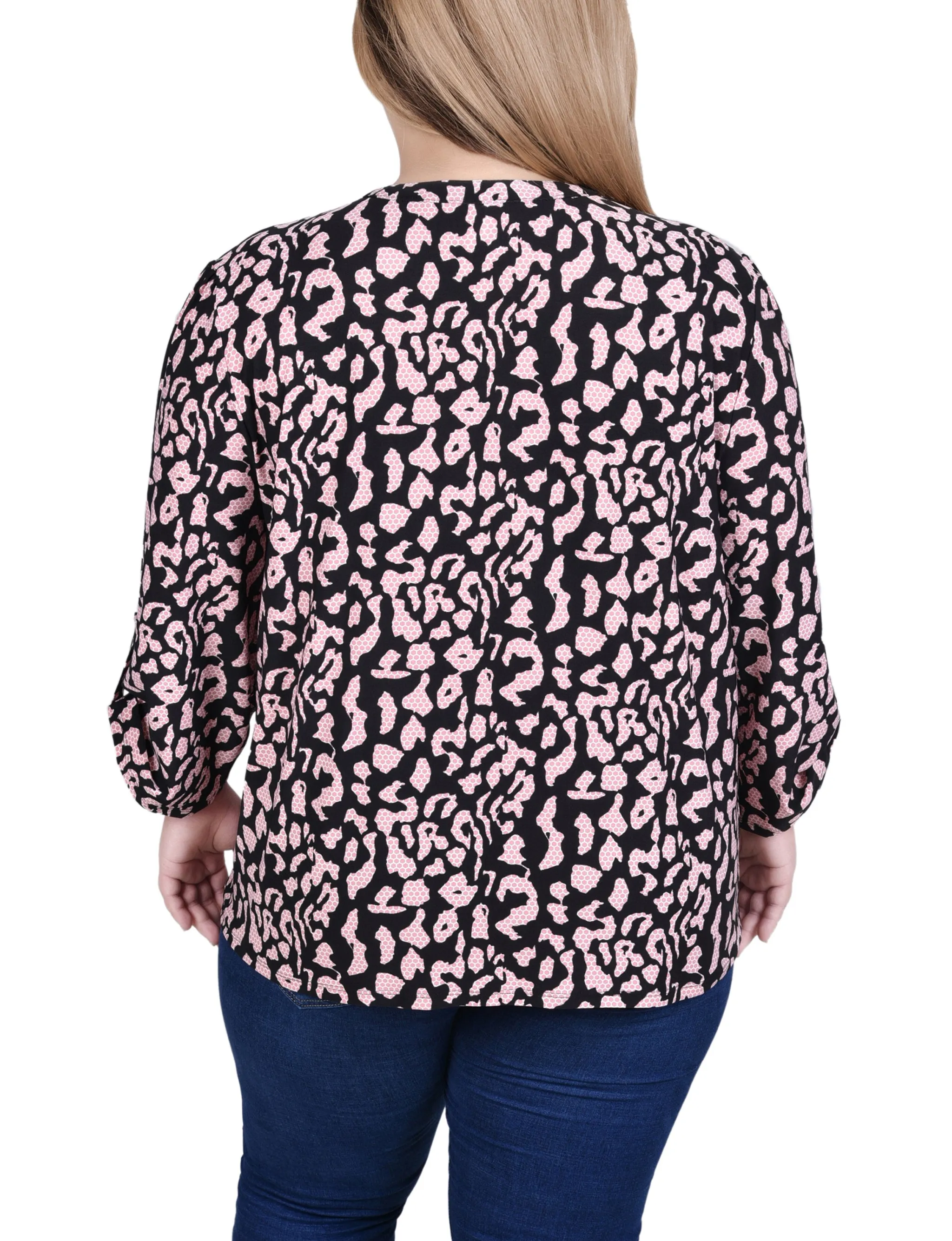 Plus Size Long Sleeve Pintuck Front Top With Chain Details