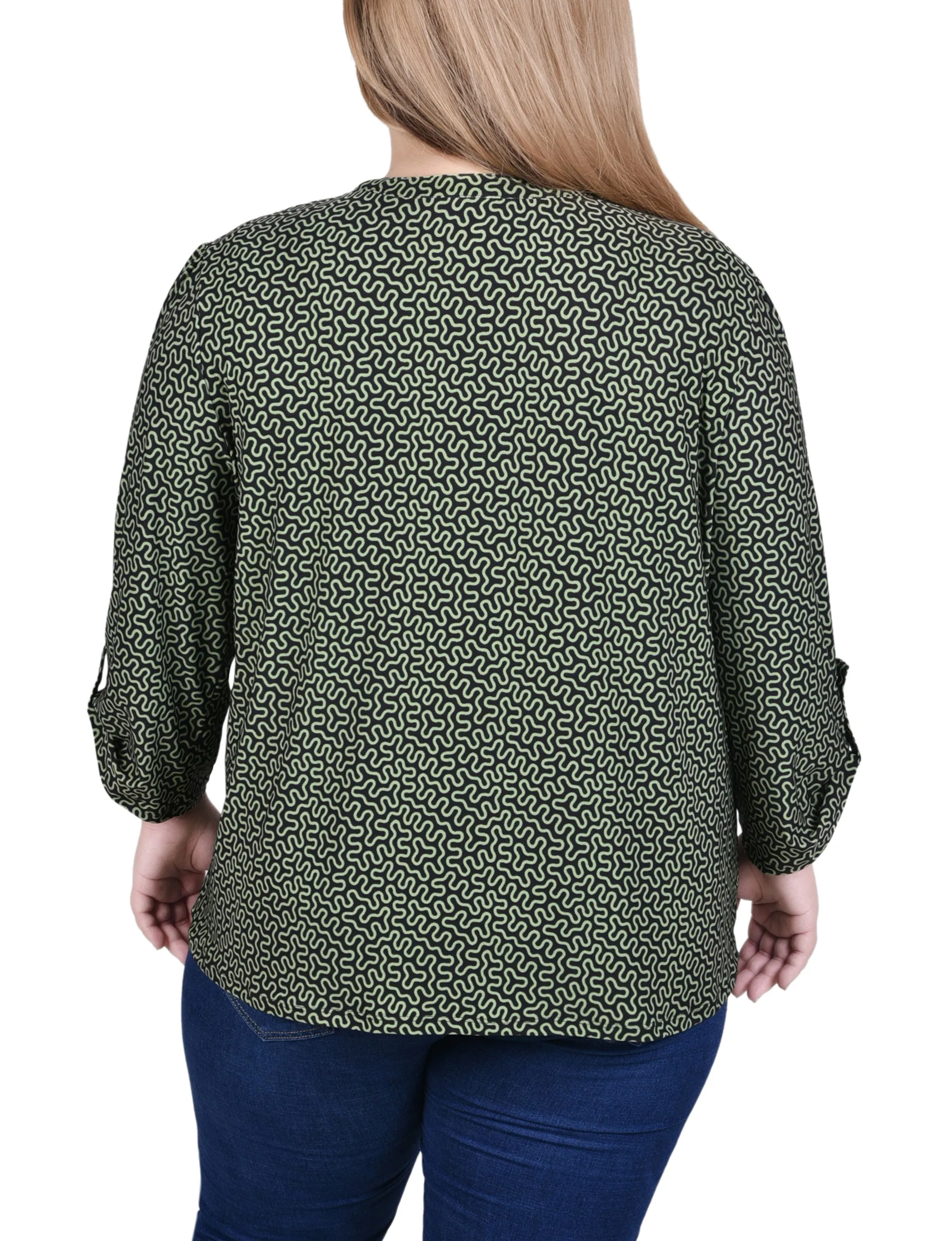 Plus Size Long Sleeve Pintuck Front Top With Chain Details