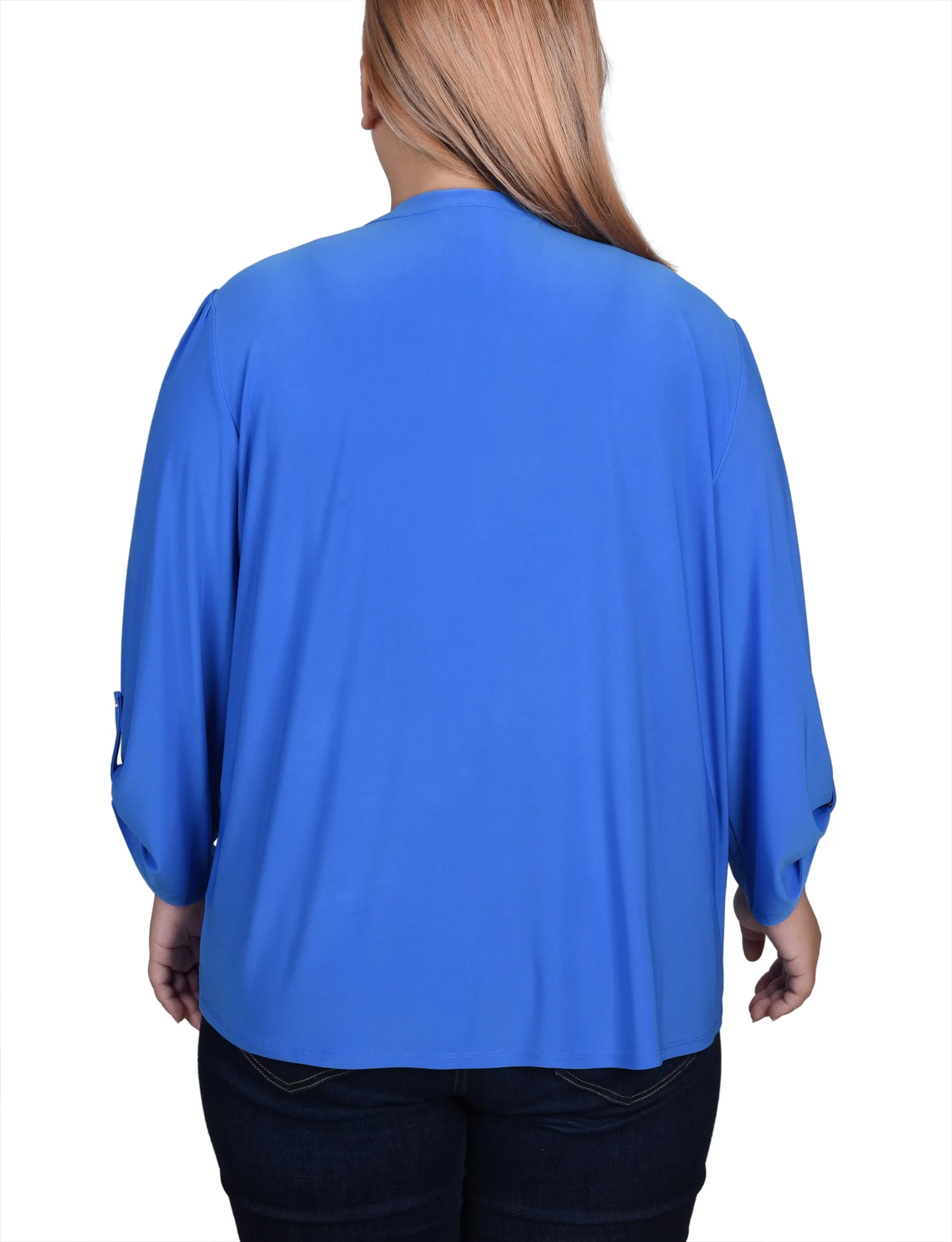 Plus Size Long Sleeve Pintuck Front Top With Chain Details