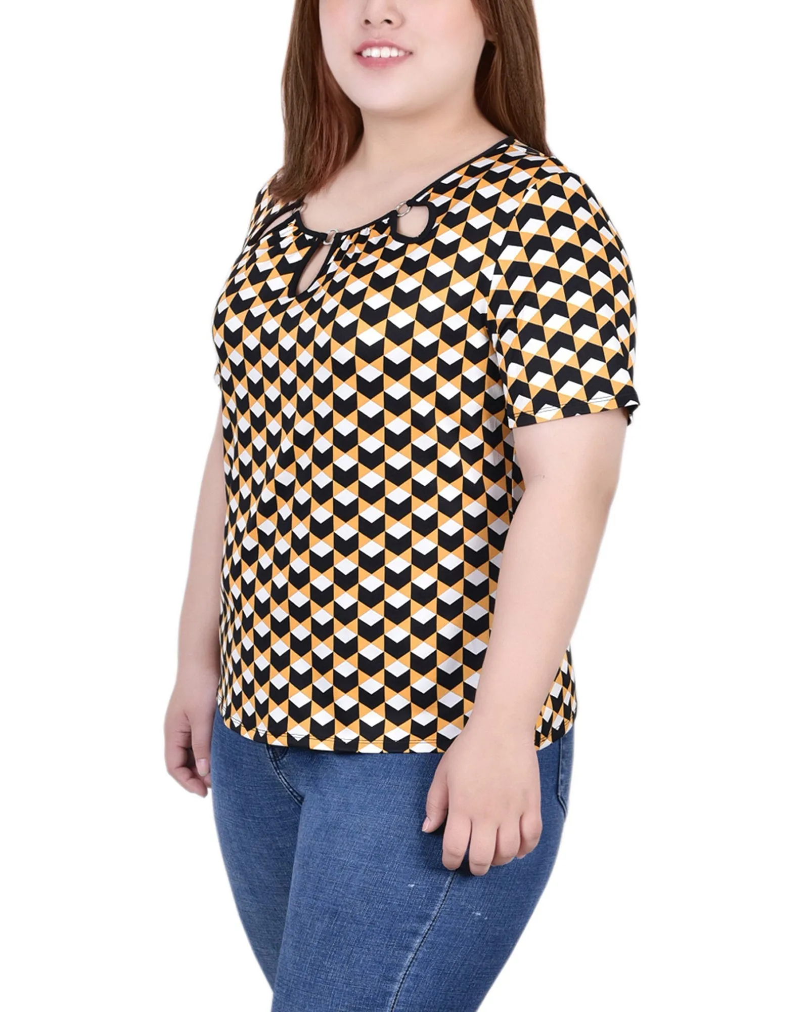 Plus Size Short Sleeve Top With Ring Details