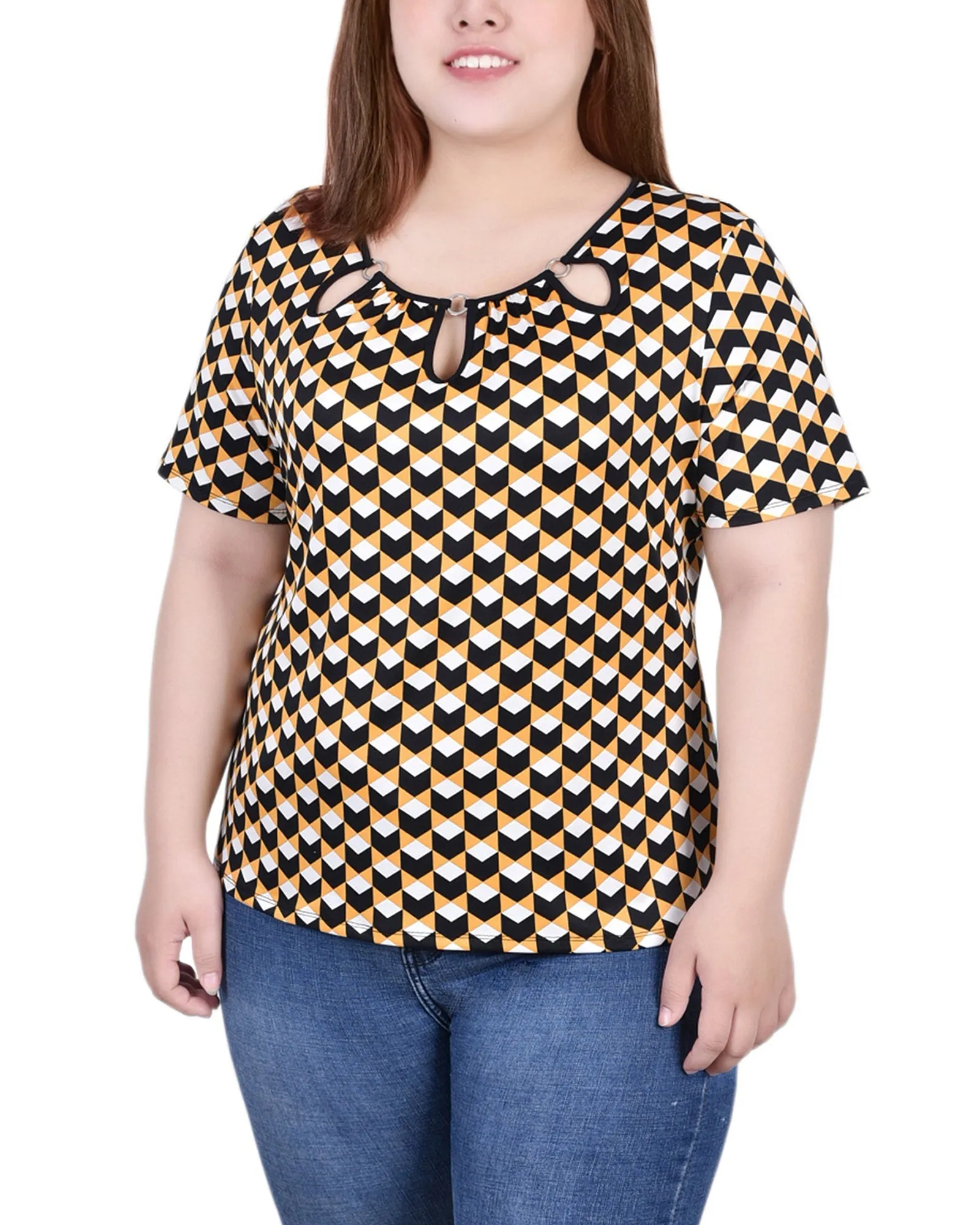 Plus Size Short Sleeve Top With Ring Details