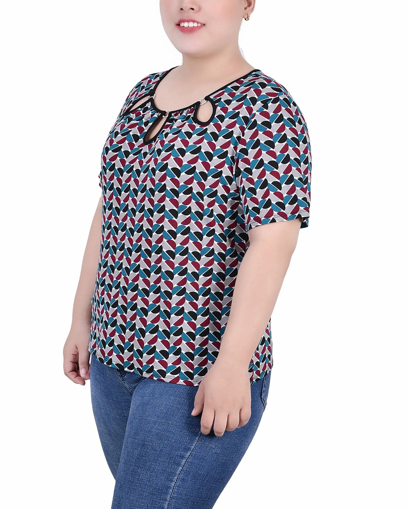 Plus Size Short Sleeve Top With Ring Details