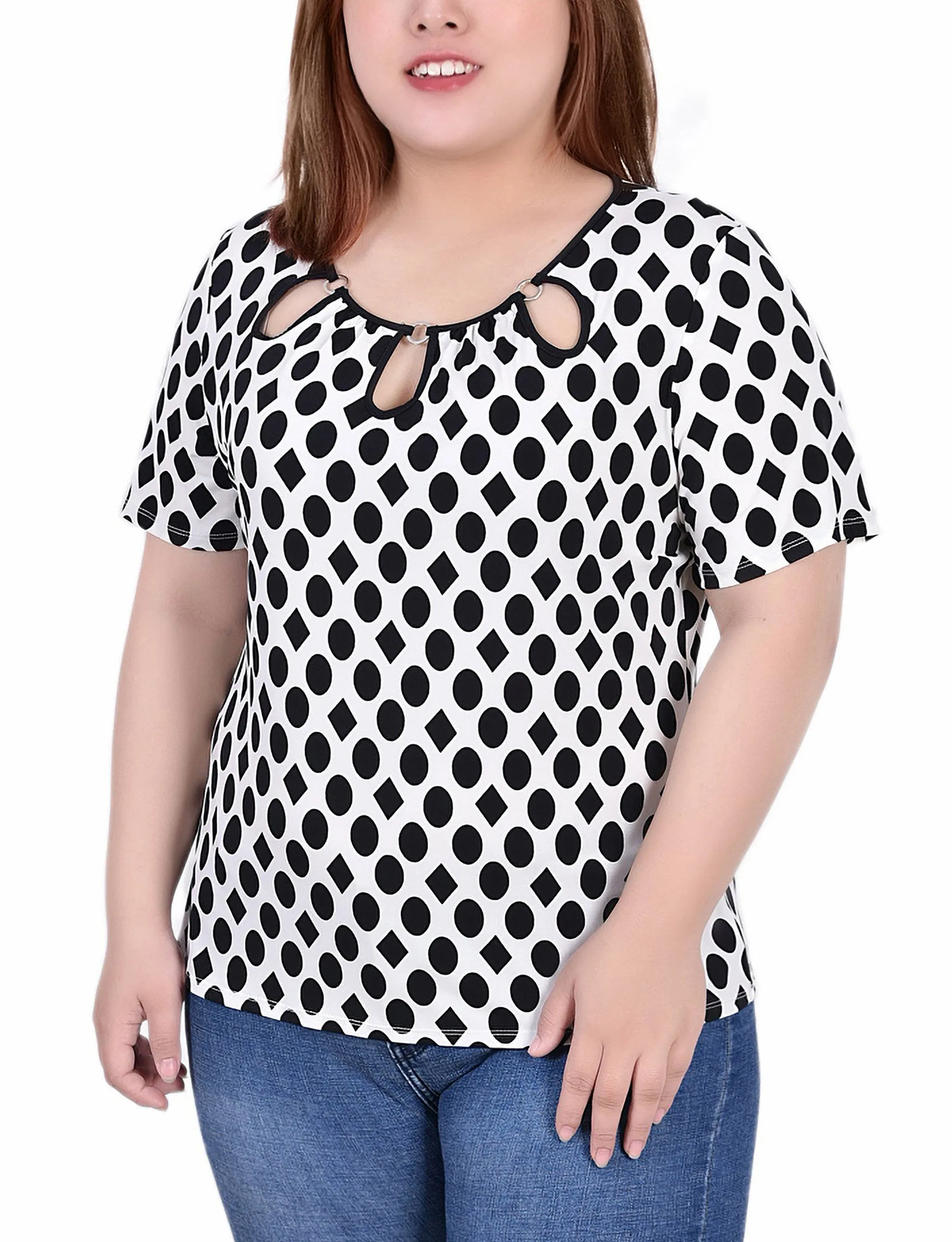 Plus Size Short Sleeve Top With Ring Details