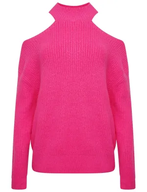 POLO NECK OVERSIZED CHUNKY KNIT JUMPER - FUCHSIA PINK