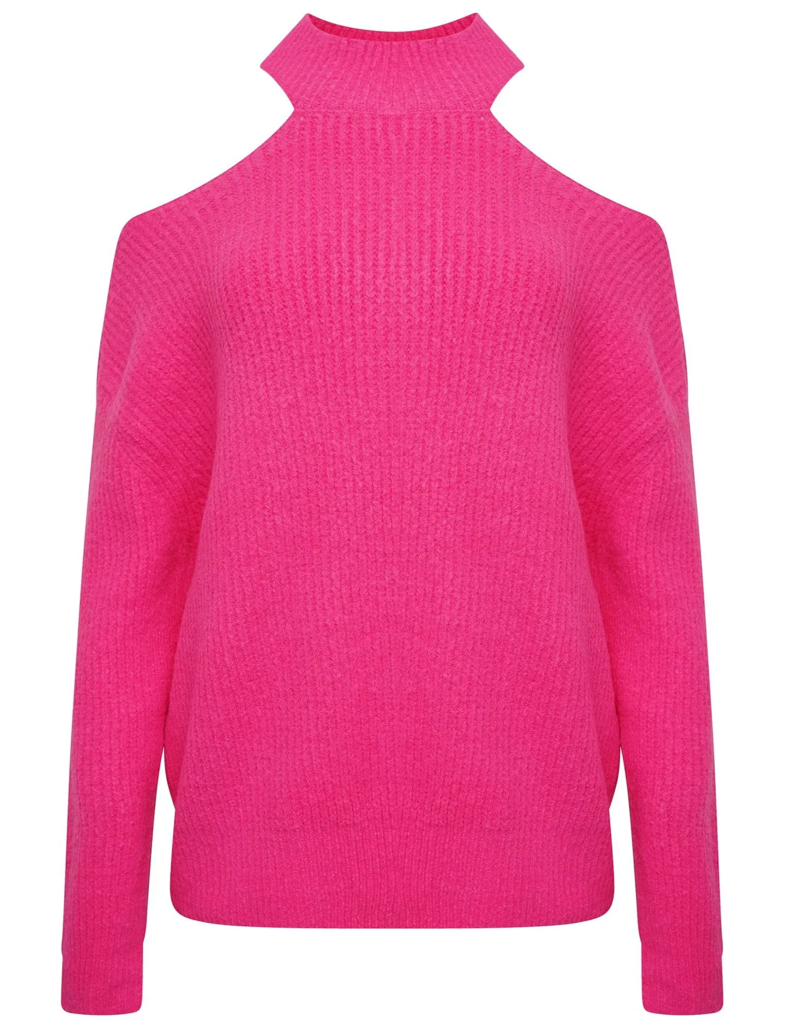 POLO NECK OVERSIZED CHUNKY KNIT JUMPER - FUCHSIA PINK