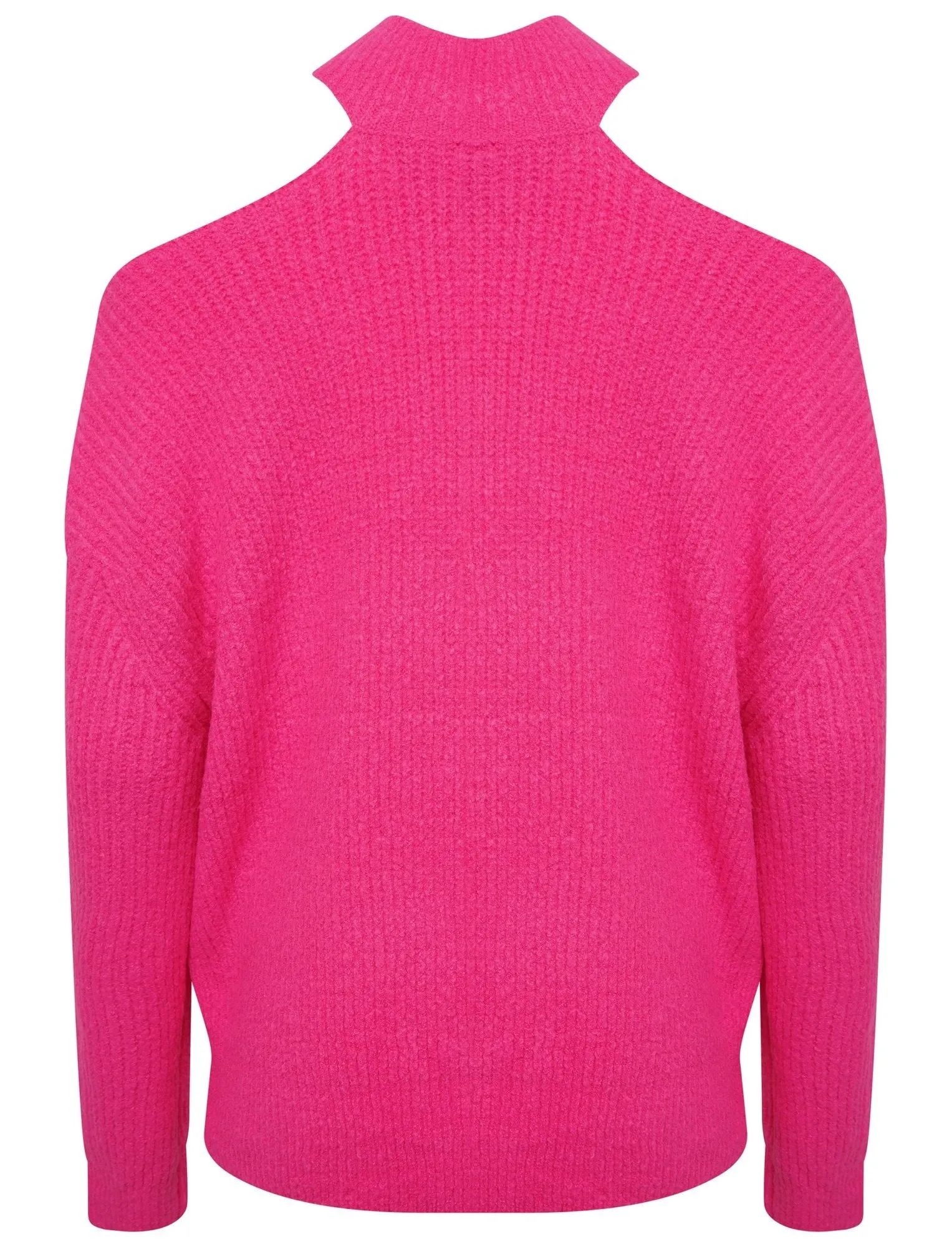 POLO NECK OVERSIZED CHUNKY KNIT JUMPER - FUCHSIA PINK