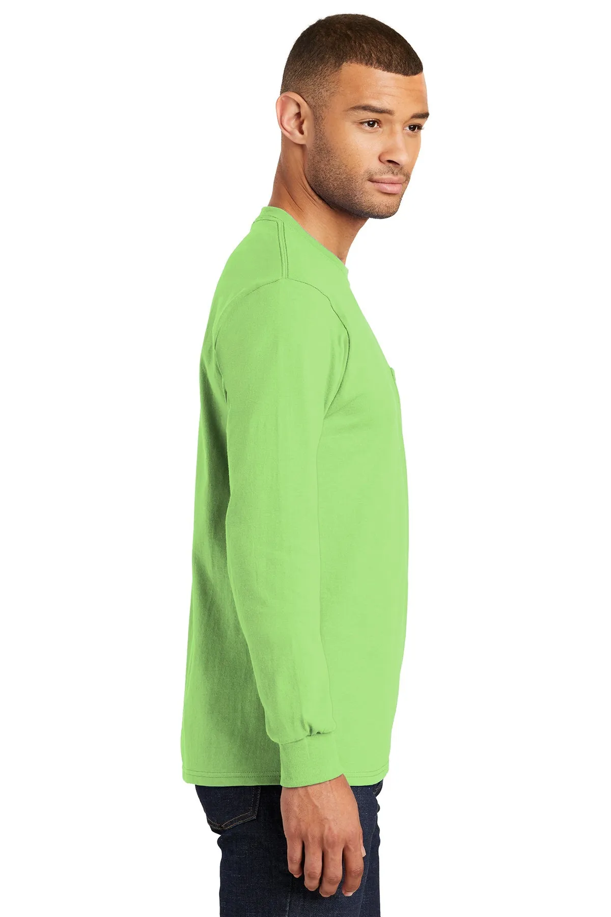 Port & Company Tall Long Sleeve Custom Essential Pocket Tee's, Lime