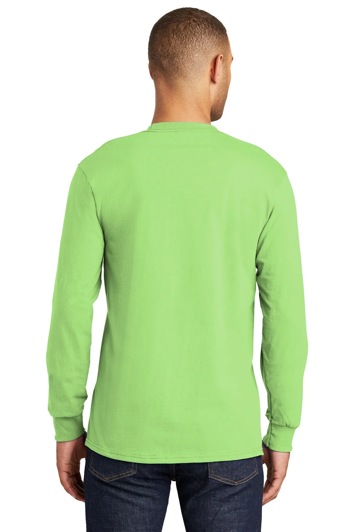 Port & Company Tall Long Sleeve Custom Essential Pocket Tee's, Lime