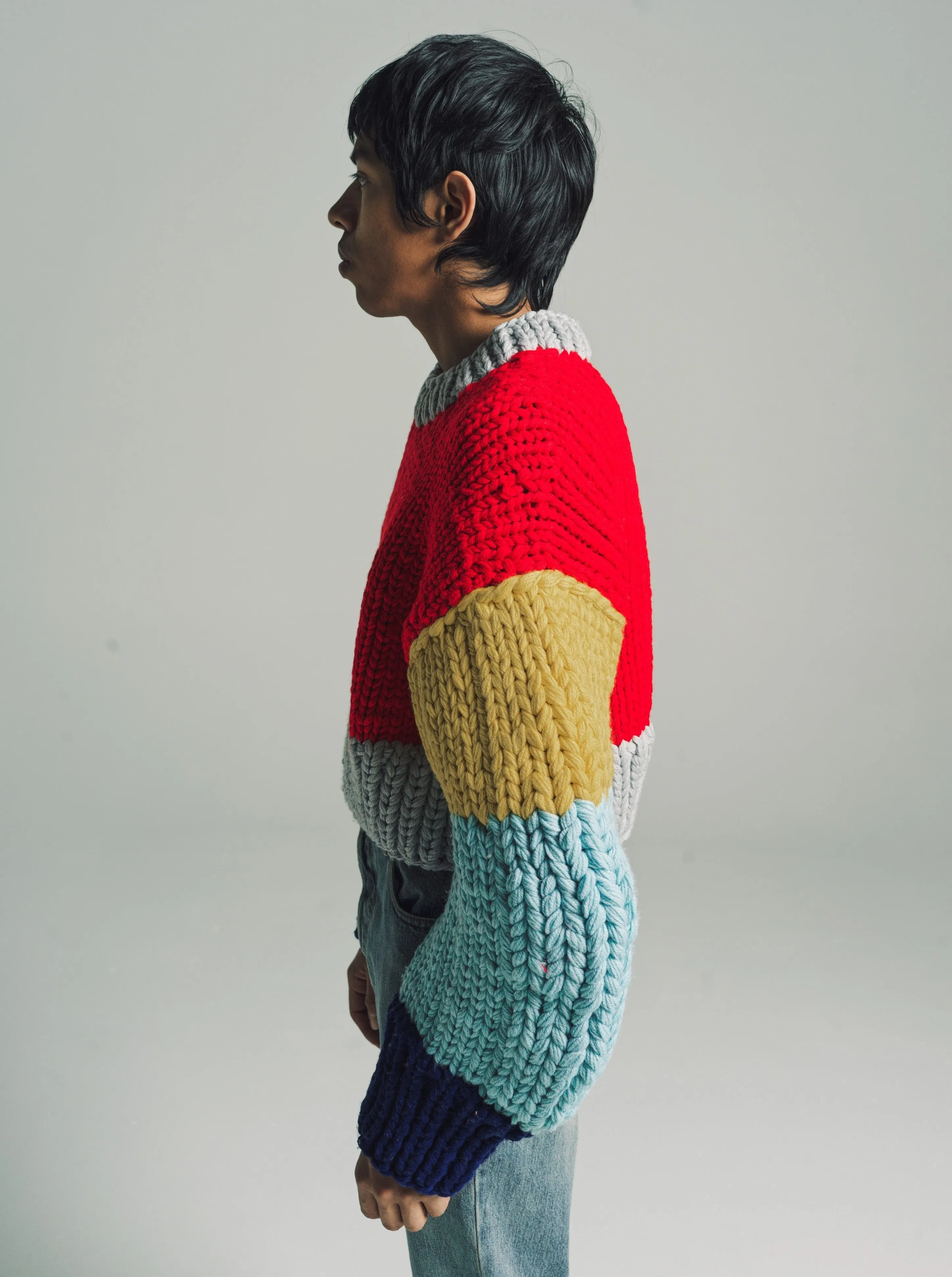 Red & Multicolor Wool Sweater