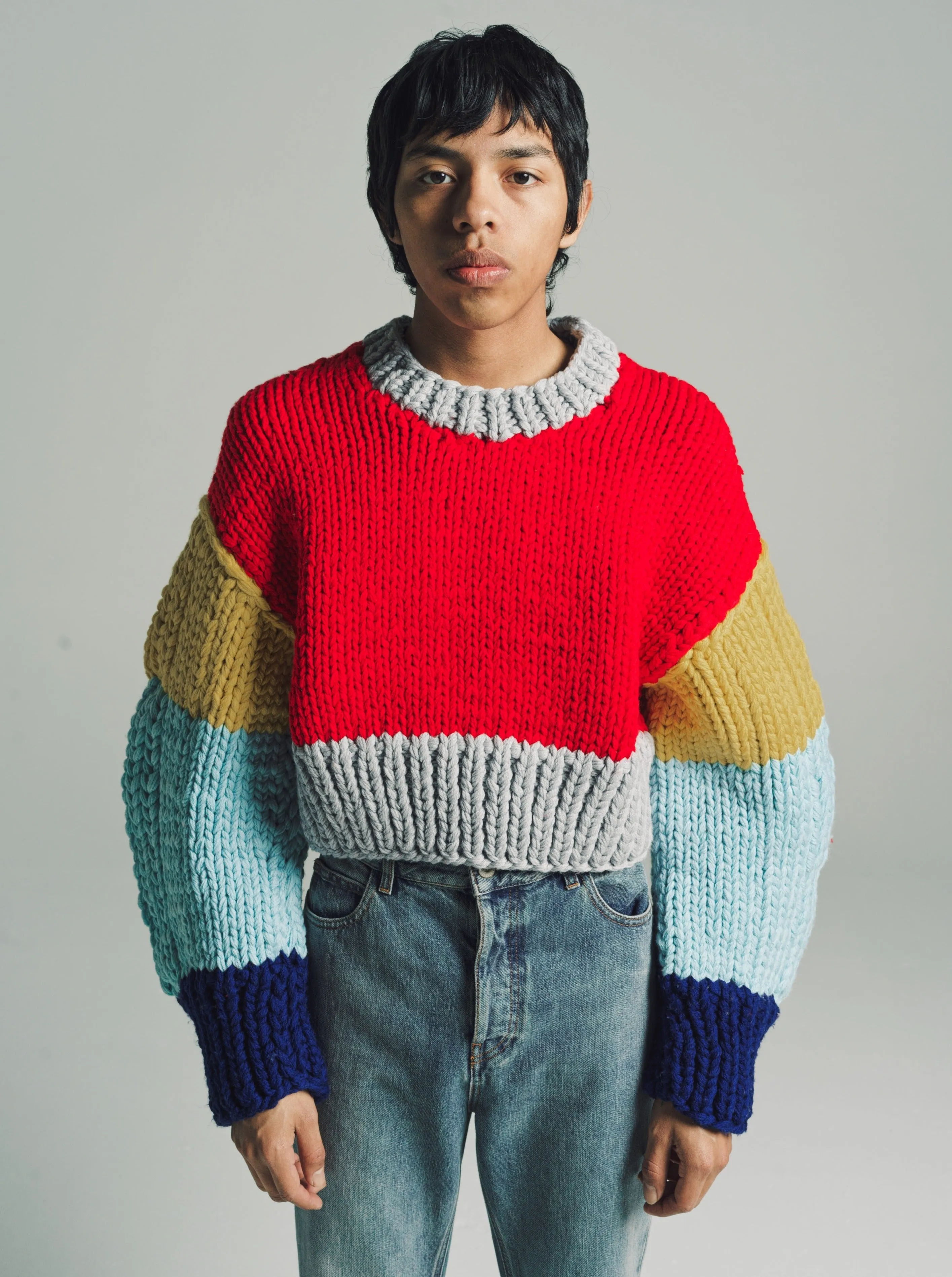 Red & Multicolor Wool Sweater