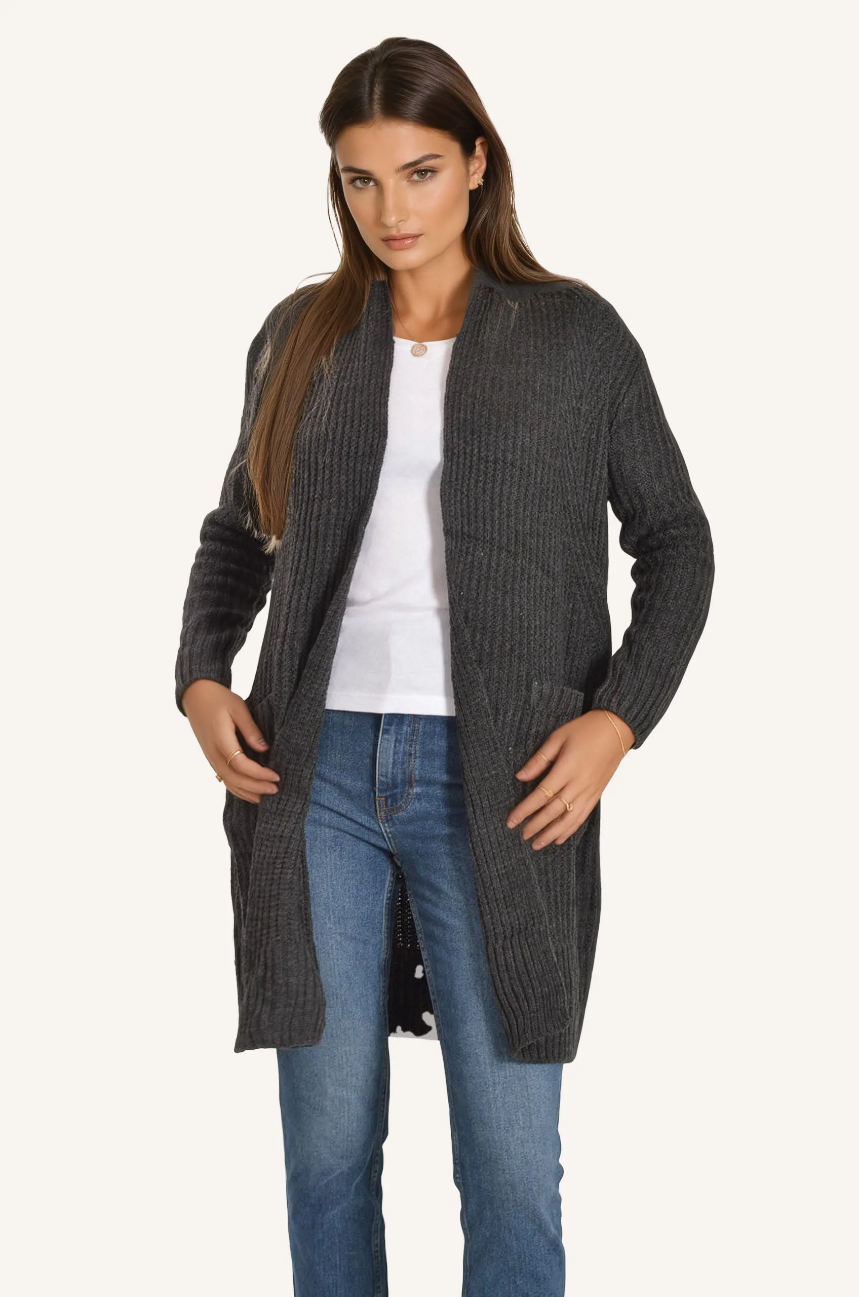 Ribbed Open Front Cardigan